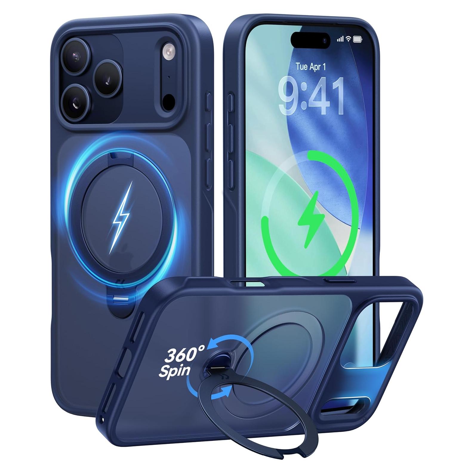 Funda CASEKOO Azul para iPhone 17 Pro Max con Soporte 360°