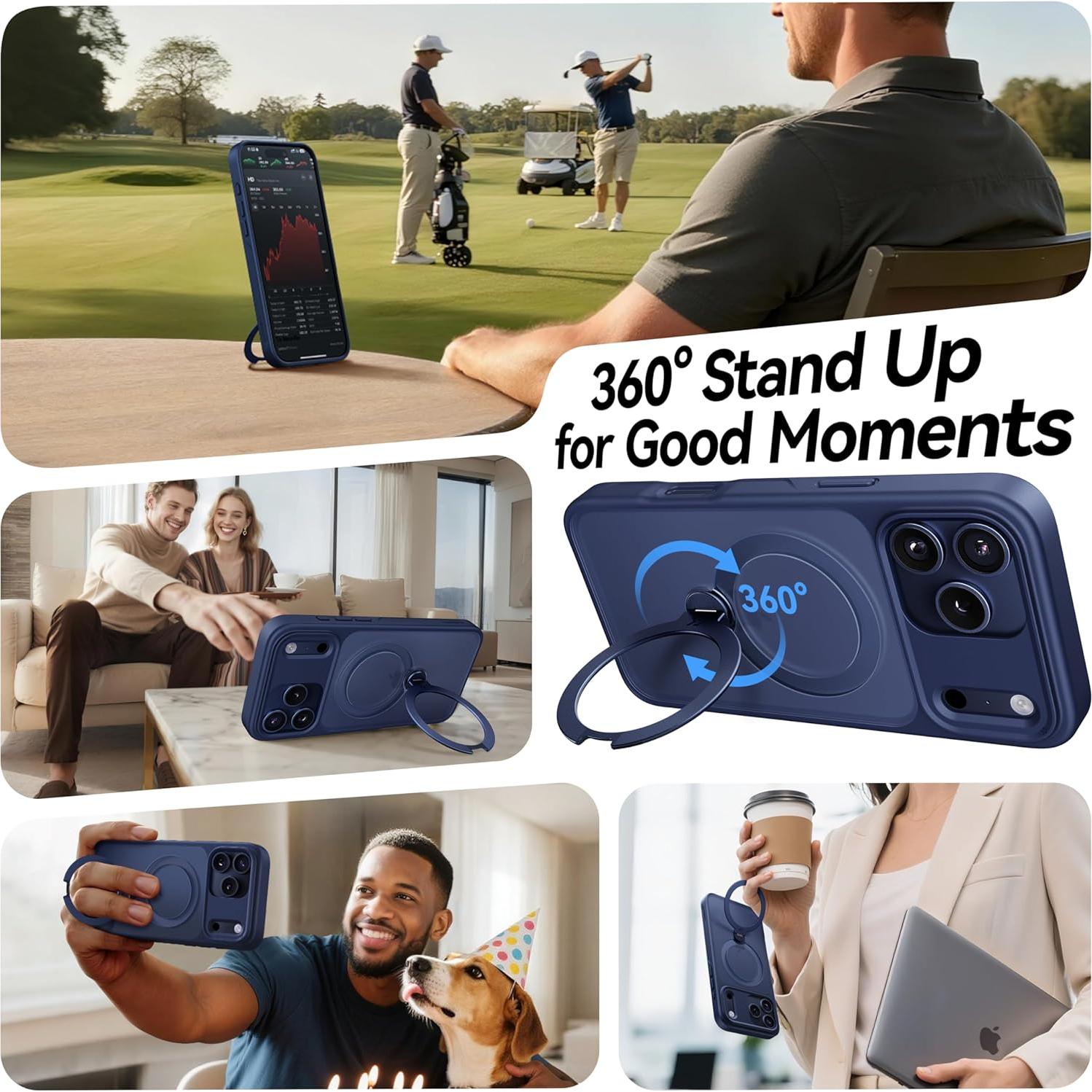 Funda CASEKOO Azul para iPhone 17 Pro Max con Soporte 360°