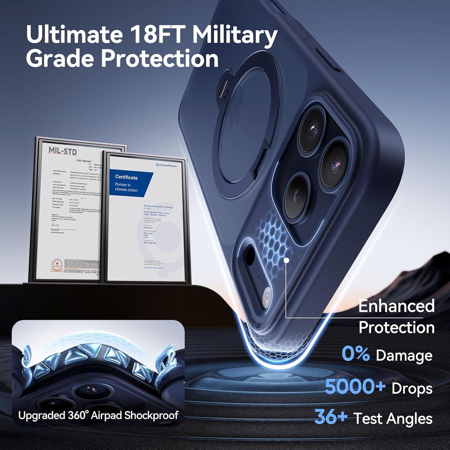 Funda CASEKOO Azul para iPhone 17 Pro Max con Soporte 360°