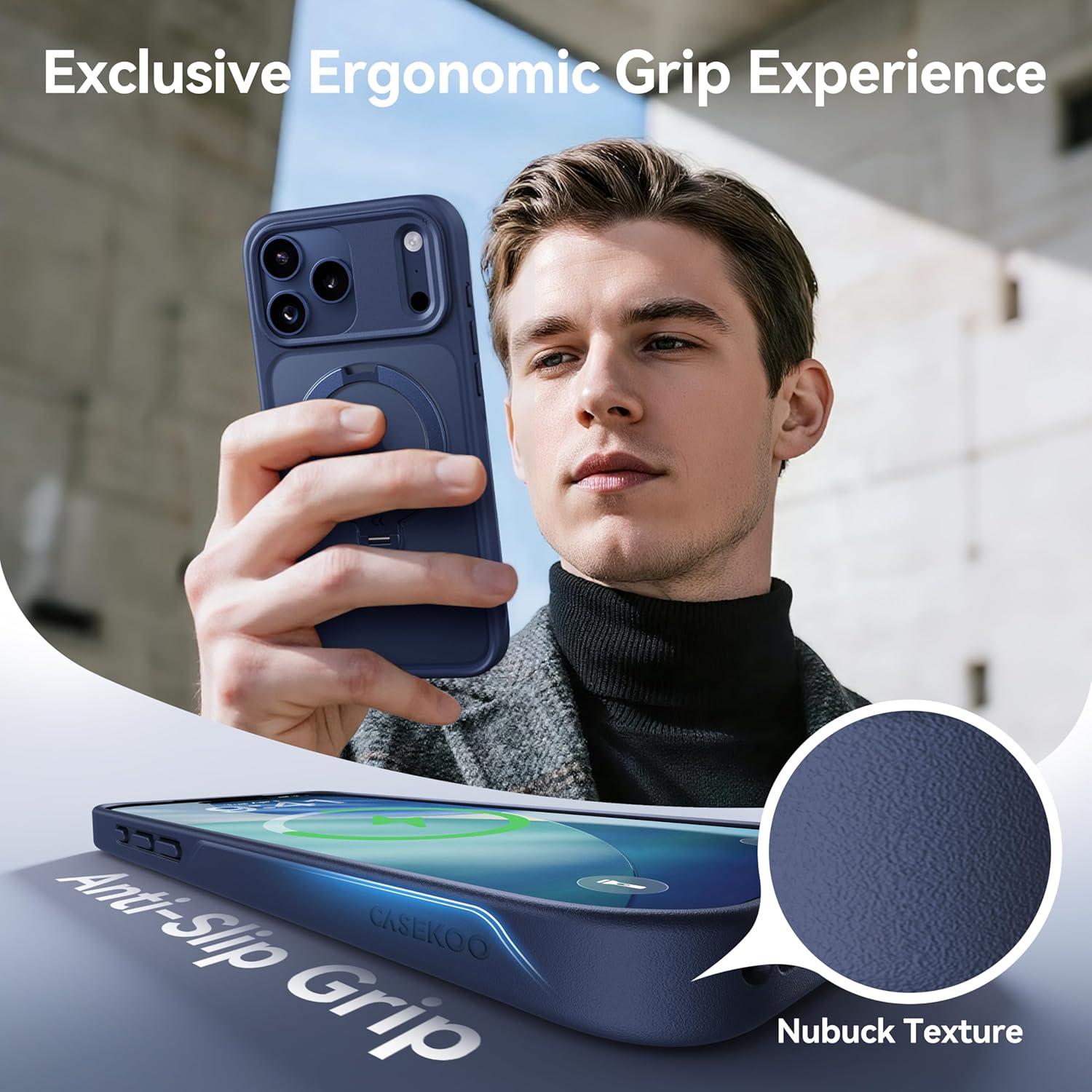 Funda CASEKOO Azul para iPhone 17 Pro Max con Soporte 360°