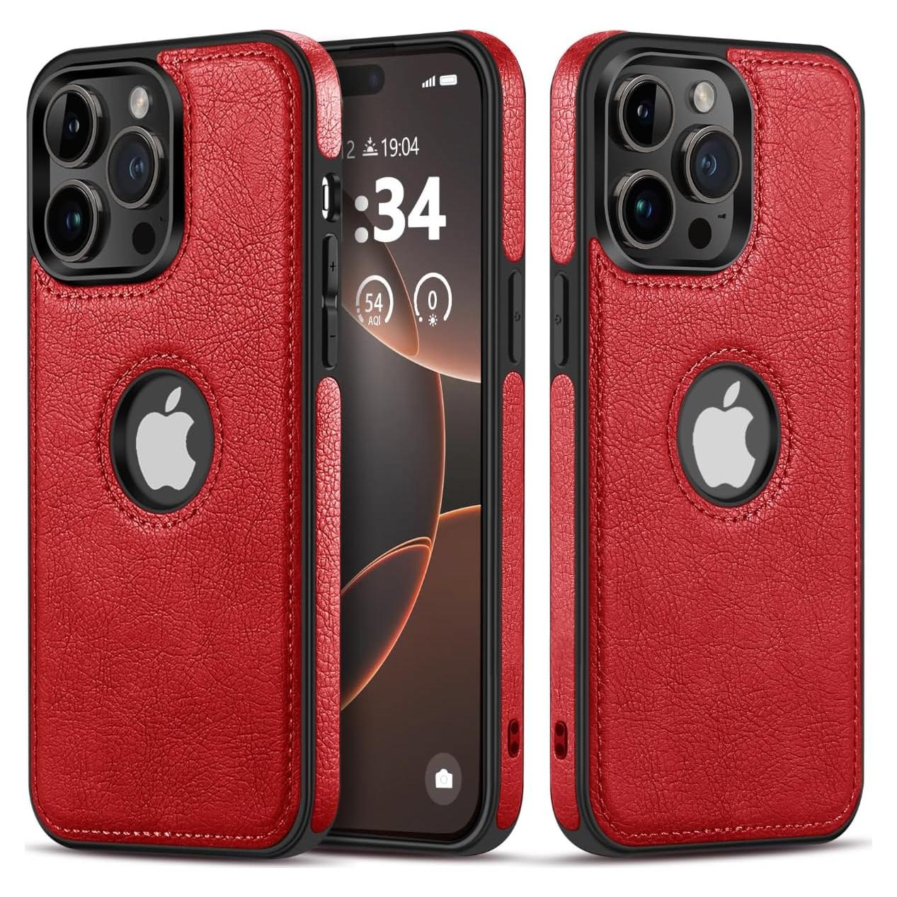 Funda de Cuero Vegano Razstorm para iPhone 14 Pro Max Rojo
