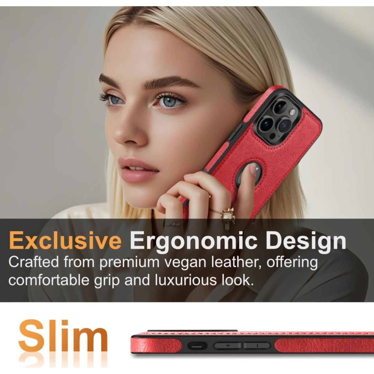 Funda de Cuero Vegano Razstorm para iPhone 14 Pro Max Rojo