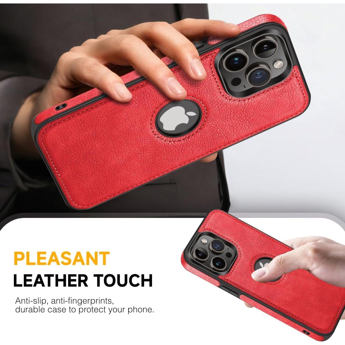 Funda de Cuero Vegano Razstorm para iPhone 14 Pro Max Rojo