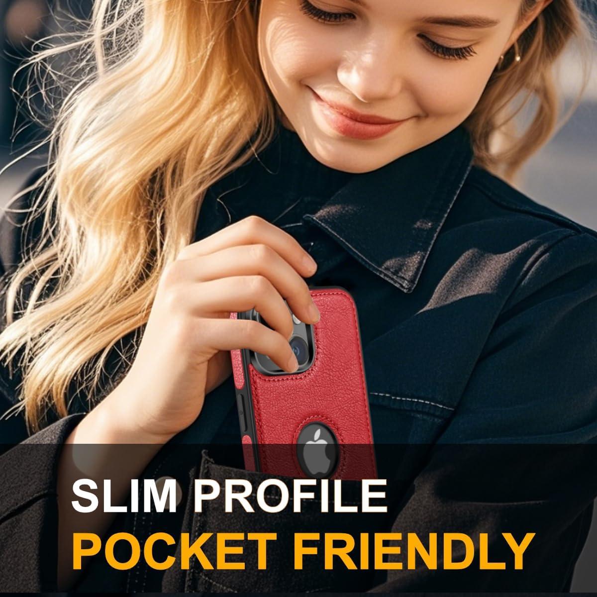 Funda de Cuero Vegano Razstorm para iPhone 14 Pro Max Rojo