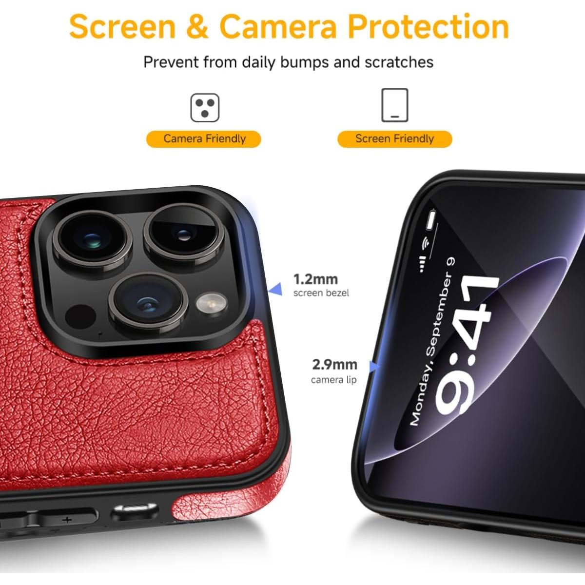 Funda de Cuero Vegano Razstorm para iPhone 14 Pro Max Rojo