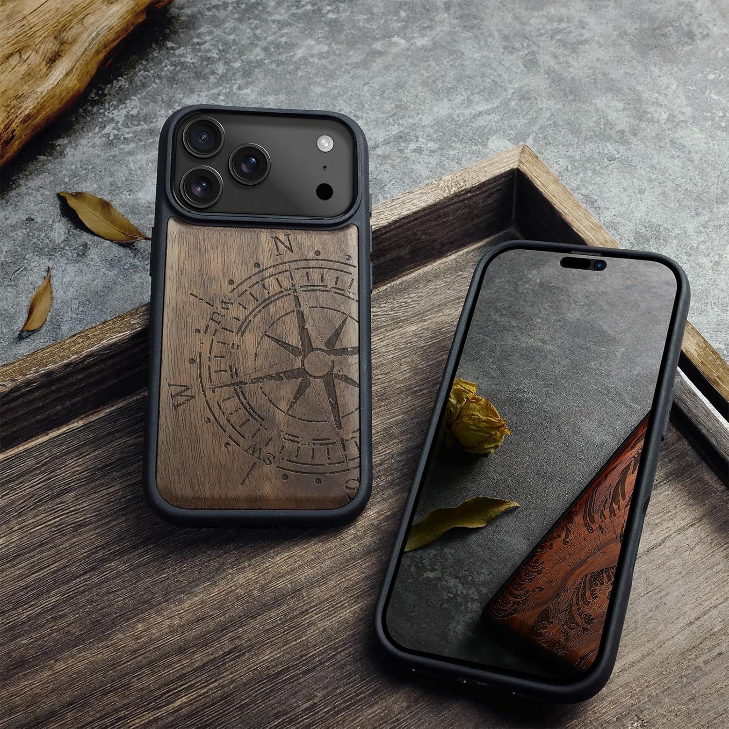 Funda de Madera Magnética Carveit para iPhone 17 Pro Max - Grabado Retro