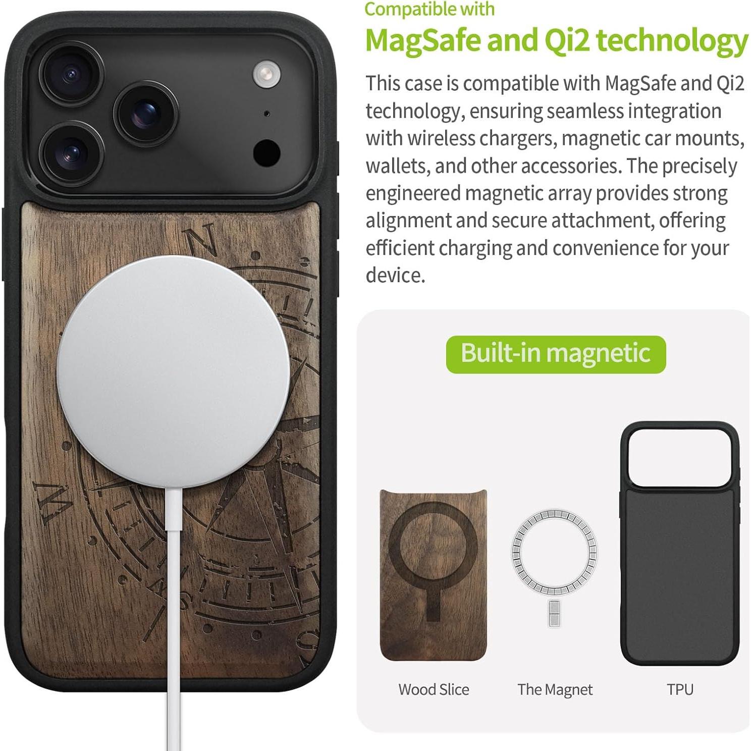 Funda de Madera Magnética Carveit para iPhone 17 Pro Max - Grabado Retro