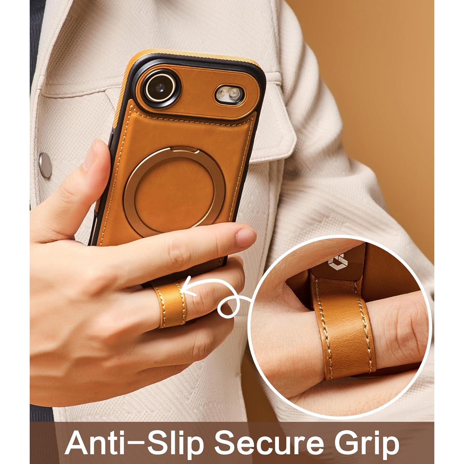 Funda de cuero marrón para iPhone Air con soporte magnético