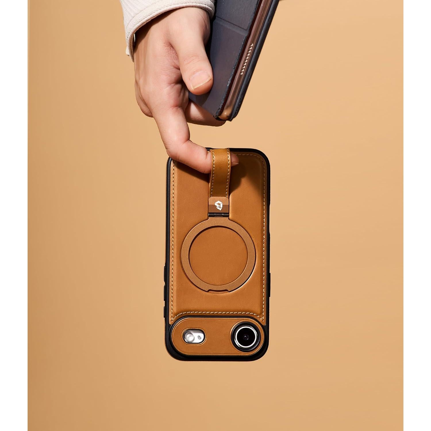 Funda de cuero marrón para iPhone Air con soporte magnético