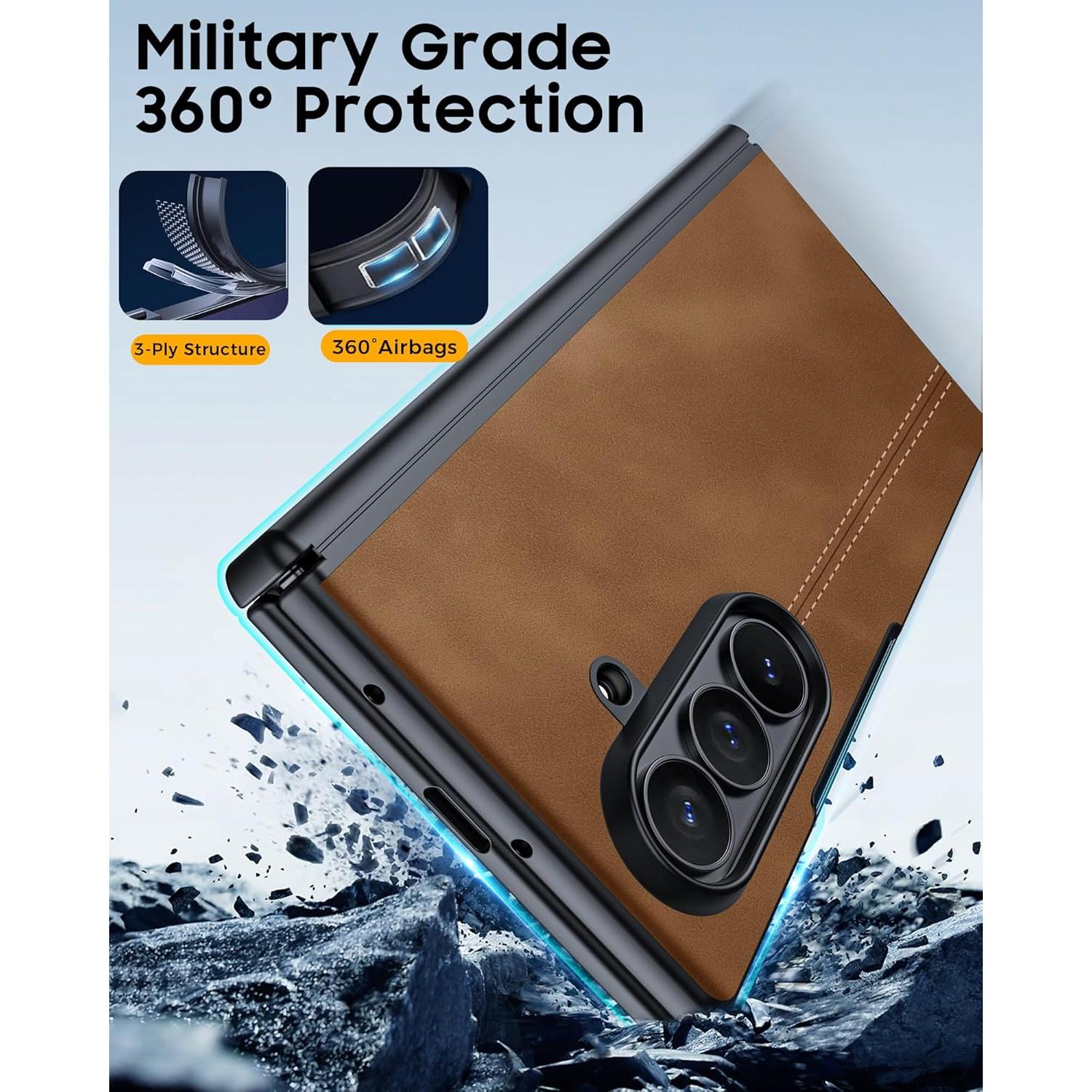 Funda de cuero para Samsung Galaxy Z Fold 7 con protector