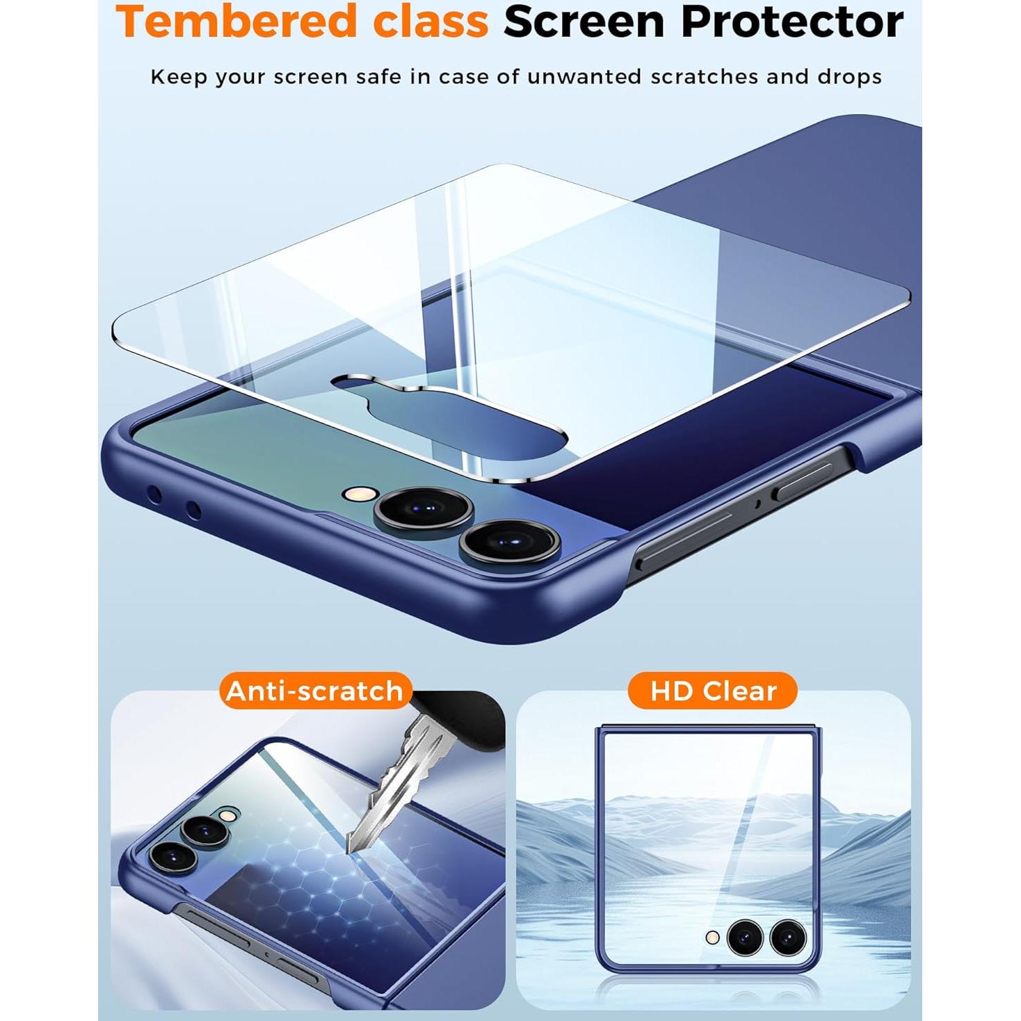 for Samsung Galaxy Z Flip 7 Case with Screen Protection,Z Flip 7 Slim HD Clearly Case Ultra-Thin Anti-Scratch Shockproof Phone Case(Blue)