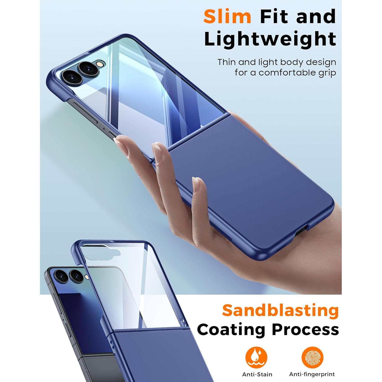 for Samsung Galaxy Z Flip 7 Case with Screen Protection,Z Flip 7 Slim HD Clearly Case Ultra-Thin Anti-Scratch Shockproof Phone Case(Blue)