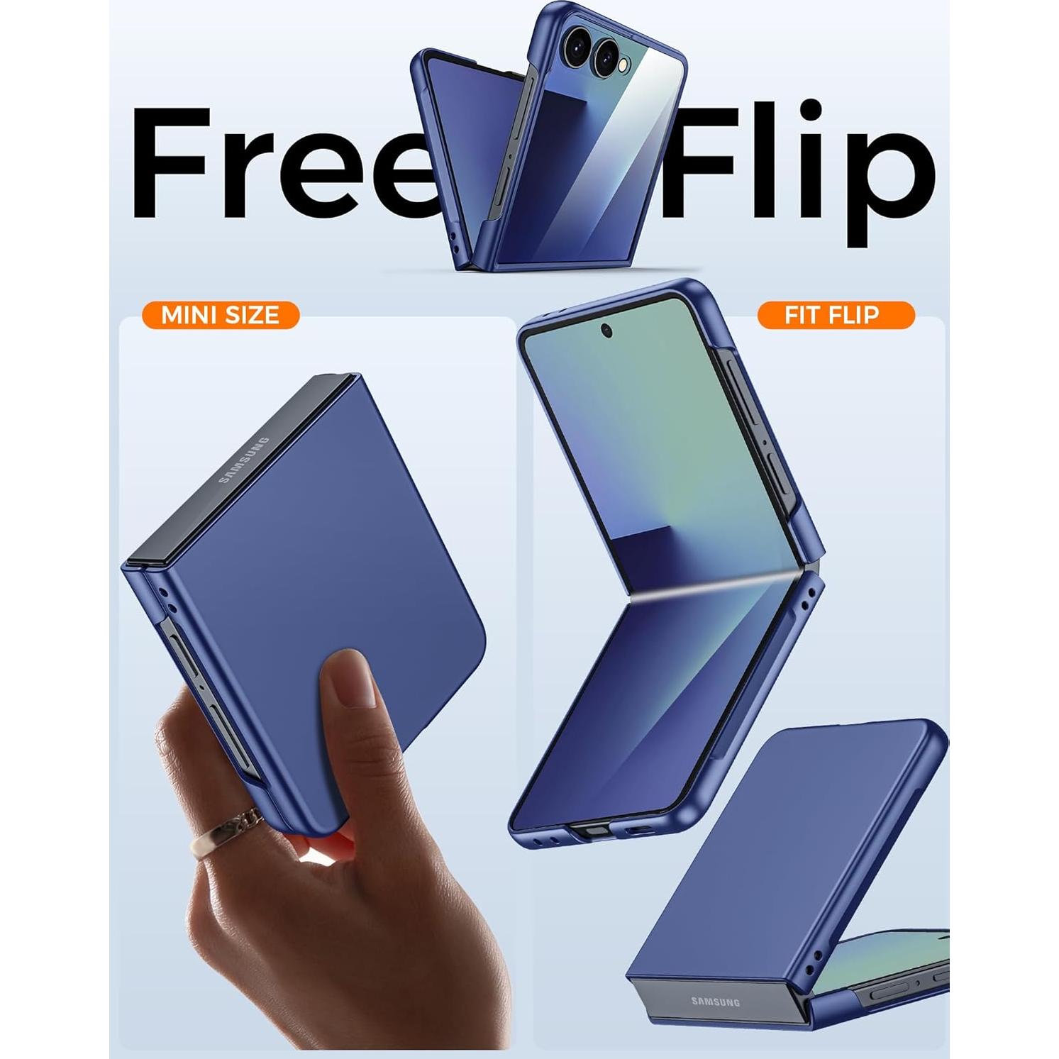 for Samsung Galaxy Z Flip 7 Case with Screen Protection,Z Flip 7 Slim HD Clearly Case Ultra-Thin Anti-Scratch Shockproof Phone Case(Blue)