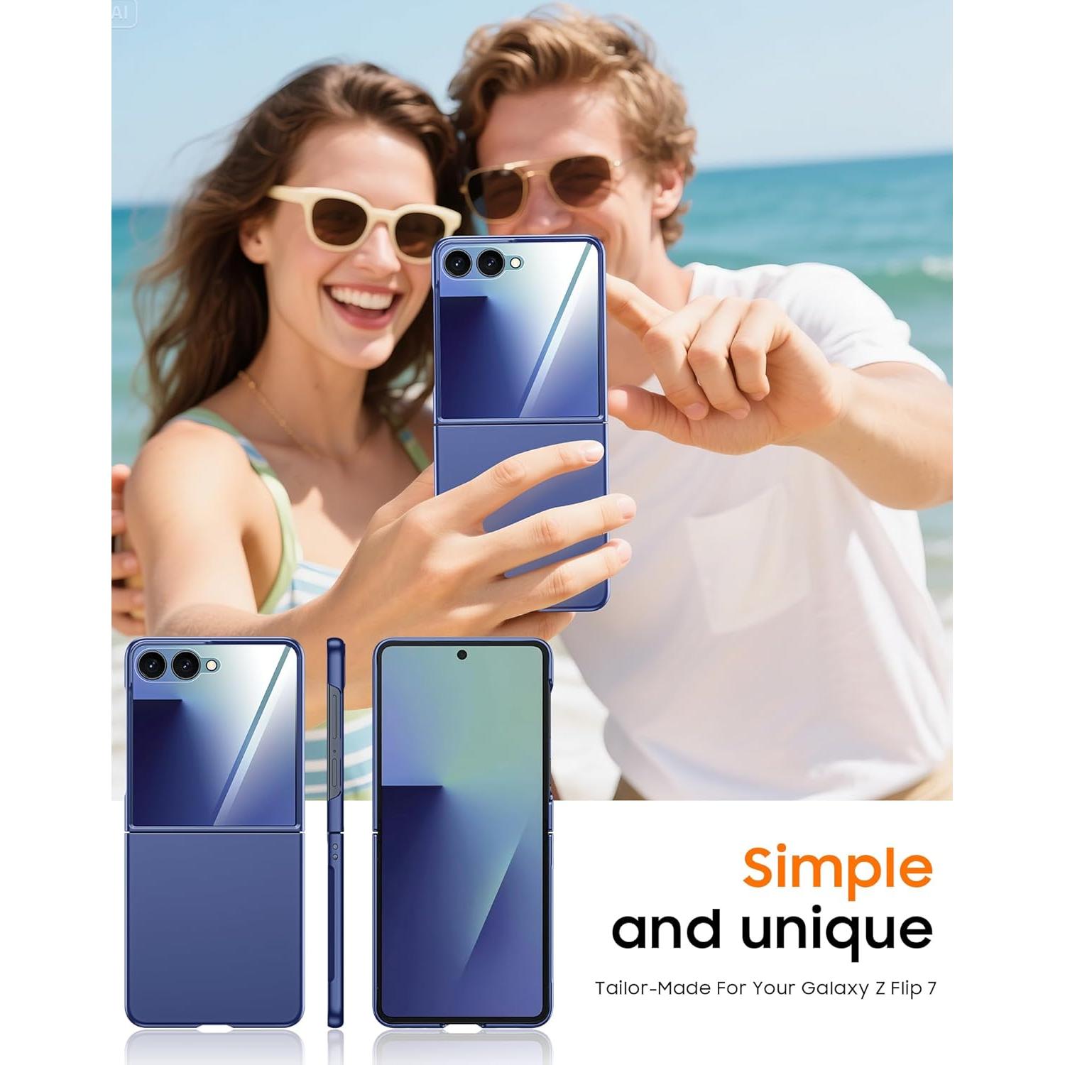 for Samsung Galaxy Z Flip 7 Case with Screen Protection,Z Flip 7 Slim HD Clearly Case Ultra-Thin Anti-Scratch Shockproof Phone Case(Blue)