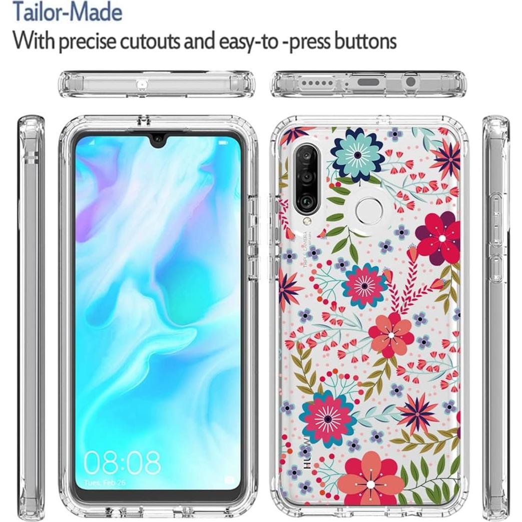 Funda Protectora Floral para Huawei P30 Lite con Protector de Pantalla