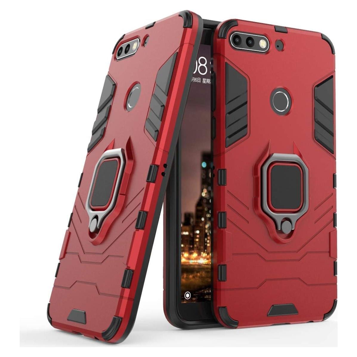 Funda Dura Doble Capa LuluMain para Huawei Y7 Prime 2018 Rojo
