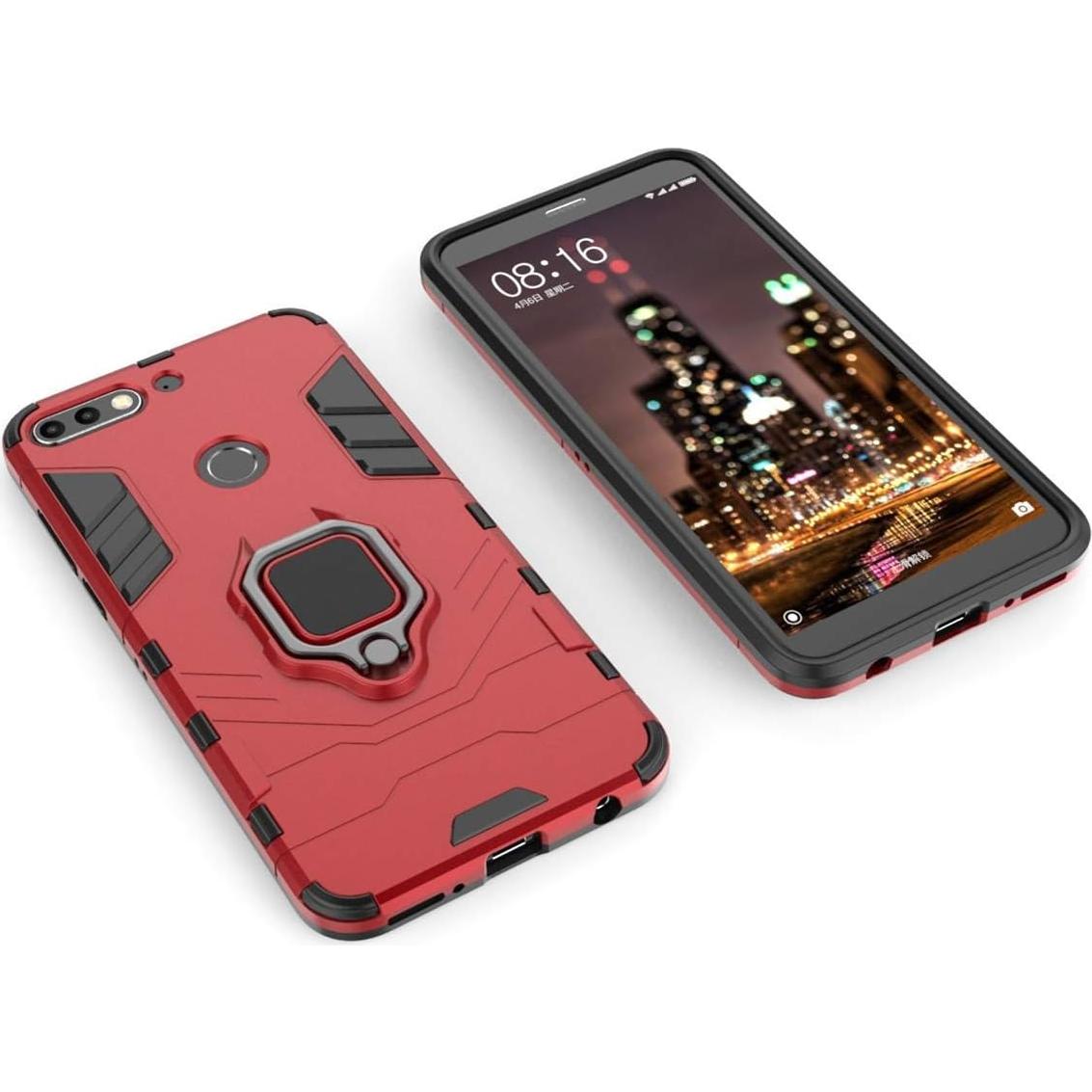 Funda Dura Doble Capa LuluMain para Huawei Y7 Prime 2018 Rojo