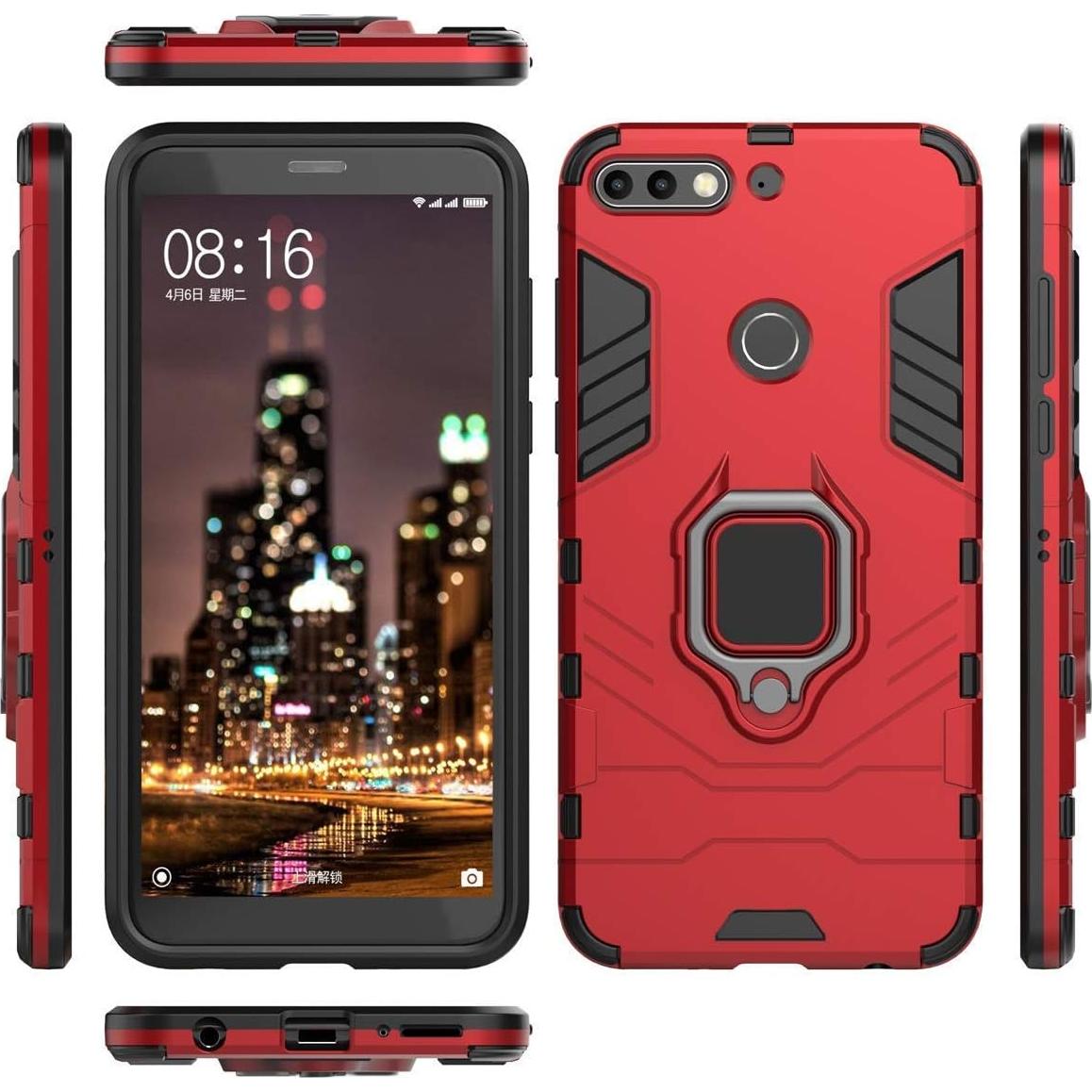 Funda Dura Doble Capa LuluMain para Huawei Y7 Prime 2018 Rojo