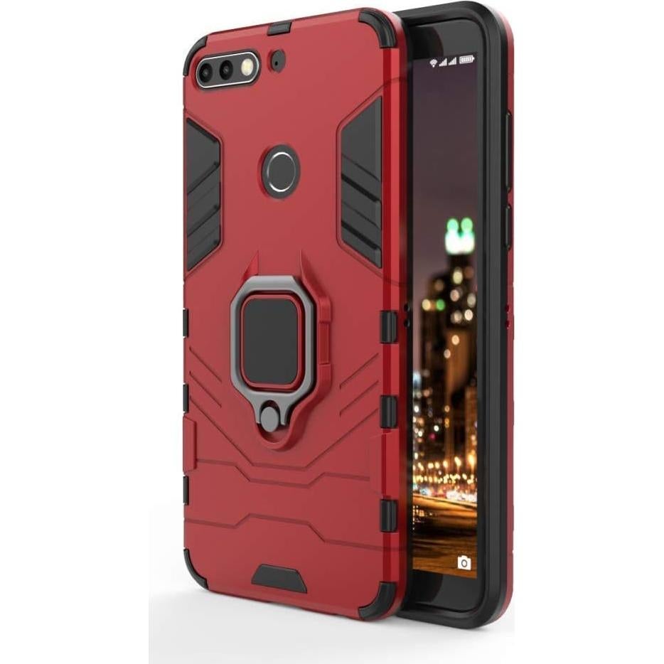 Funda Dura Doble Capa LuluMain para Huawei Y7 Prime 2018 Rojo