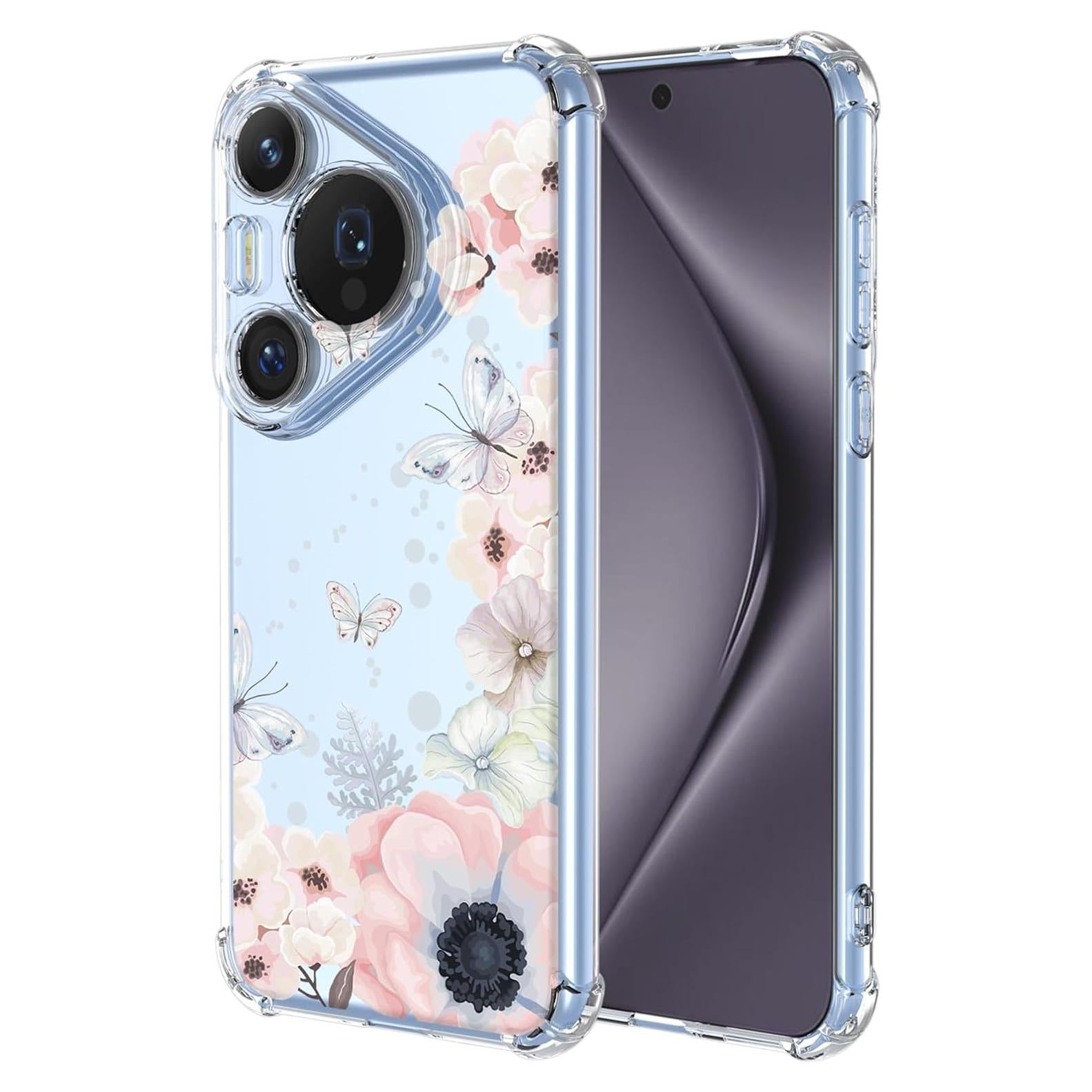 Funda TPU Huawei Pura 70 Pro Flores y Mariposas Transparente