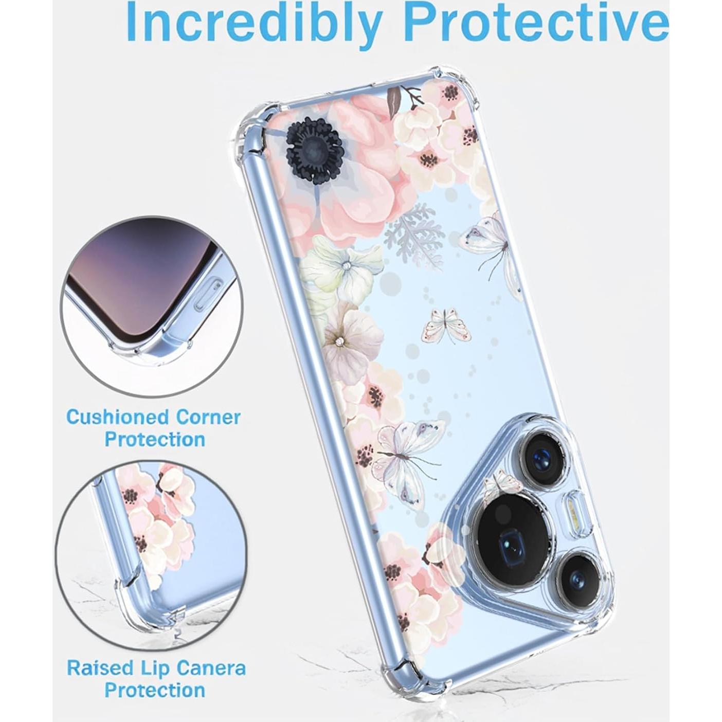 Funda TPU Huawei Pura 70 Pro Flores y Mariposas Transparente