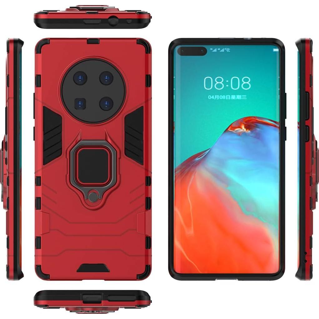 Funda Huawei Mate 40 Pro Doble Capa Rojo con Soporte Anillo