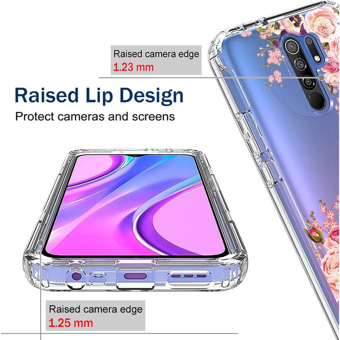 Funda Dura con Protector Xiaomi Redmi 9/9 Prime/Poco M2 Floral Rosa