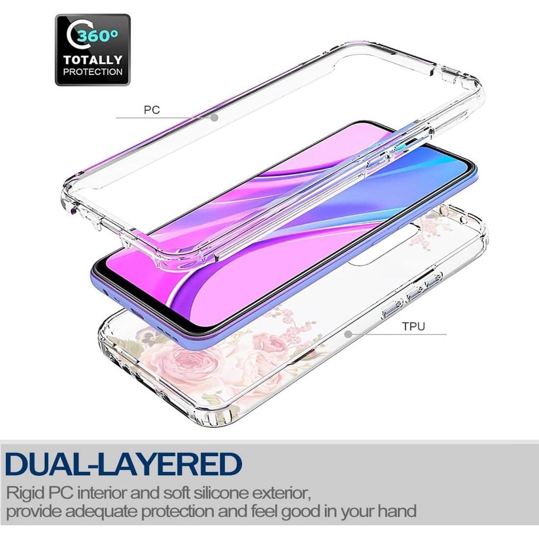 Funda Dura con Protector Xiaomi Redmi 9/9 Prime/Poco M2 Floral Rosa