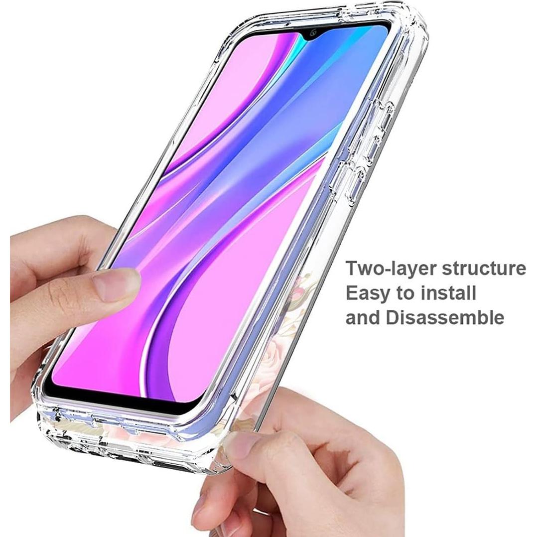 Funda Dura con Protector Xiaomi Redmi 9/9 Prime/Poco M2 Floral Rosa