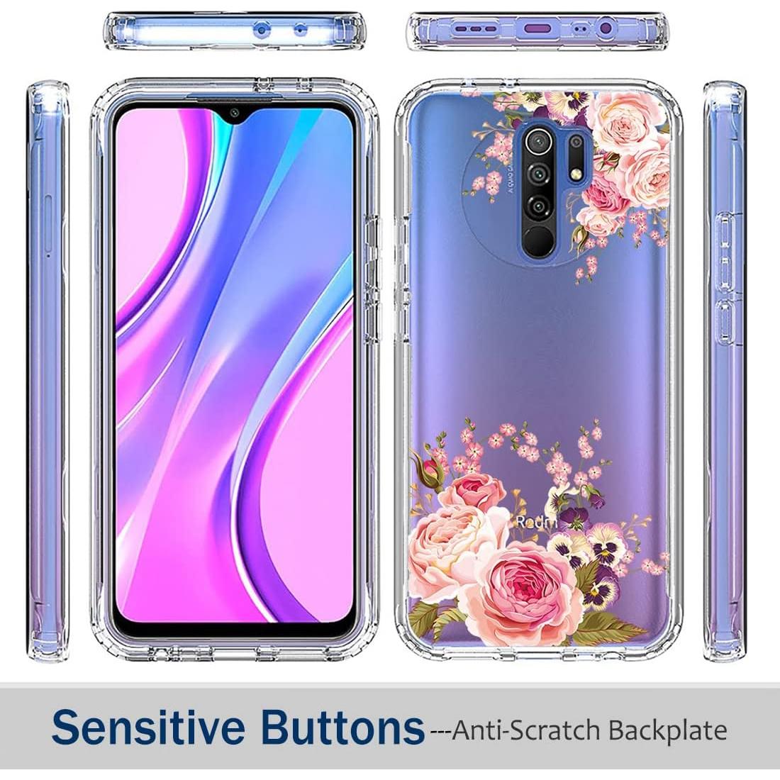 Funda Dura con Protector Xiaomi Redmi 9/9 Prime/Poco M2 Floral Rosa