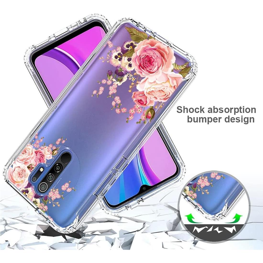 Funda Dura con Protector Xiaomi Redmi 9/9 Prime/Poco M2 Floral Rosa
