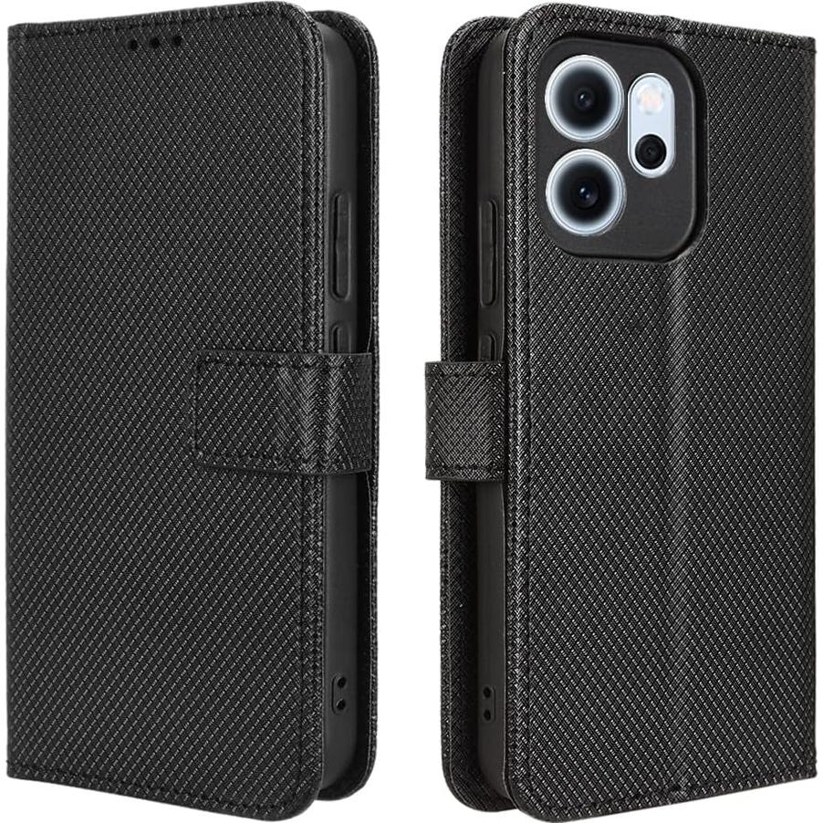Funda de Cuero PU Flip Elubugod para Oppo Reno 14F 5G Negra