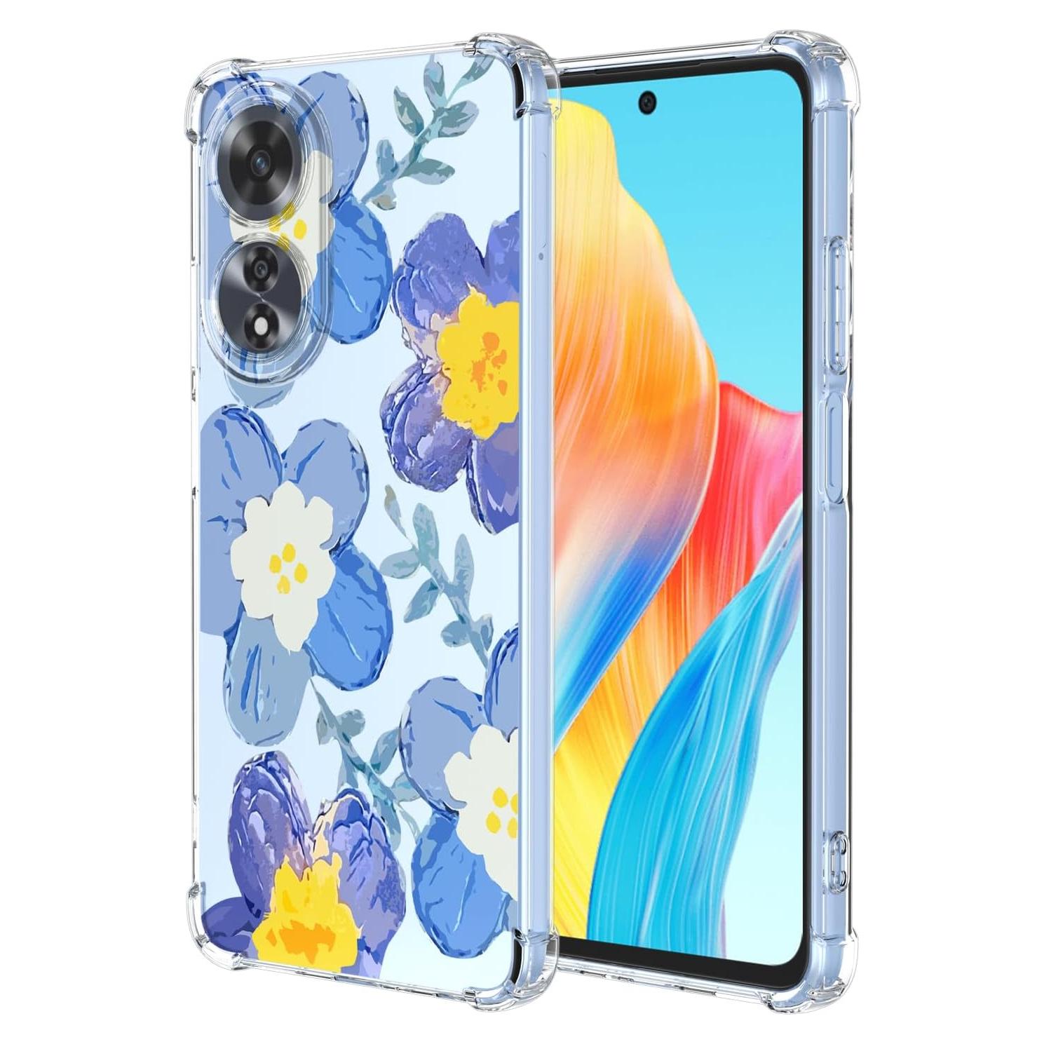 Funda suave para Oppo A58 4G con patrón floral azul