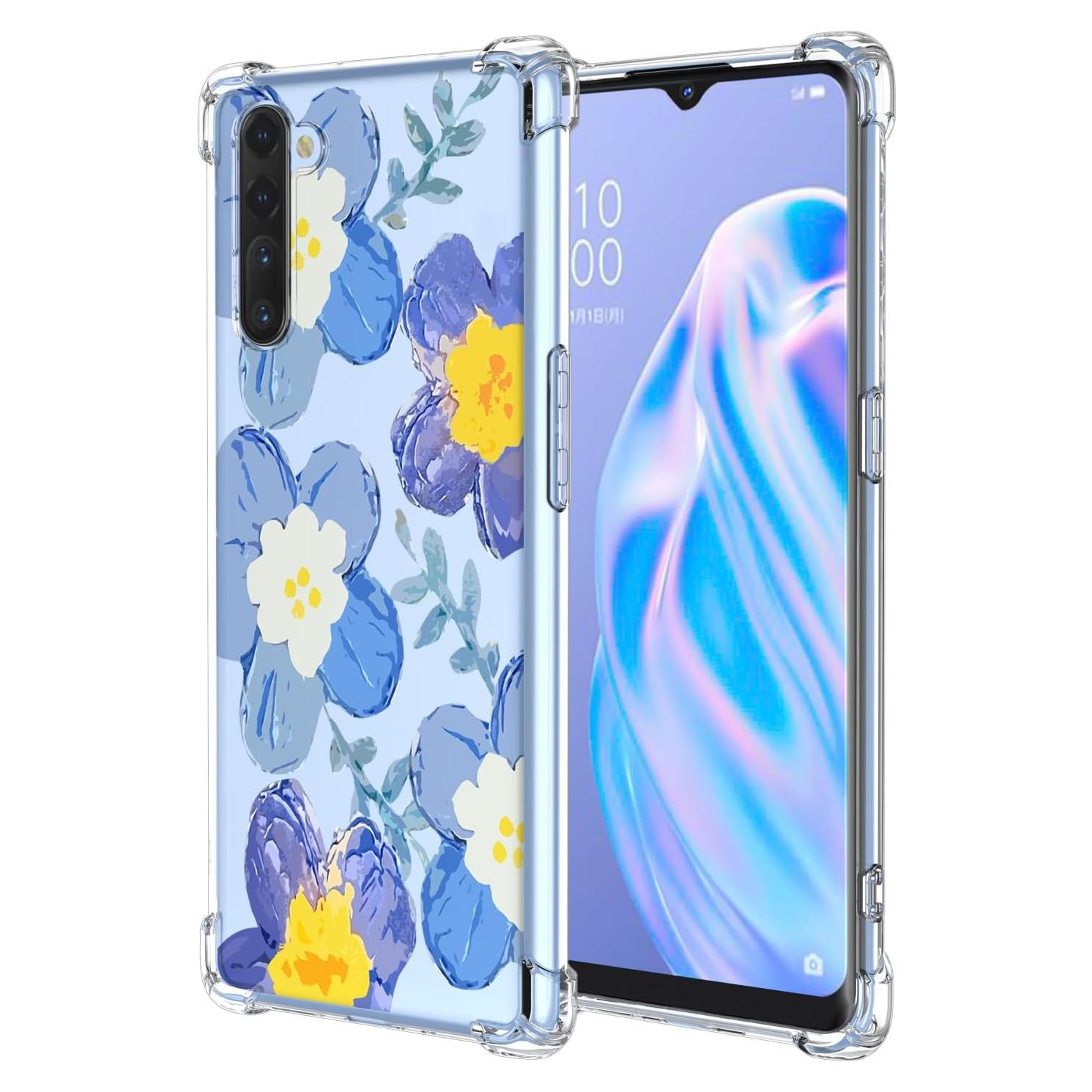 Funda suave Oppo Reno 3A floral azul con protección anti-caída