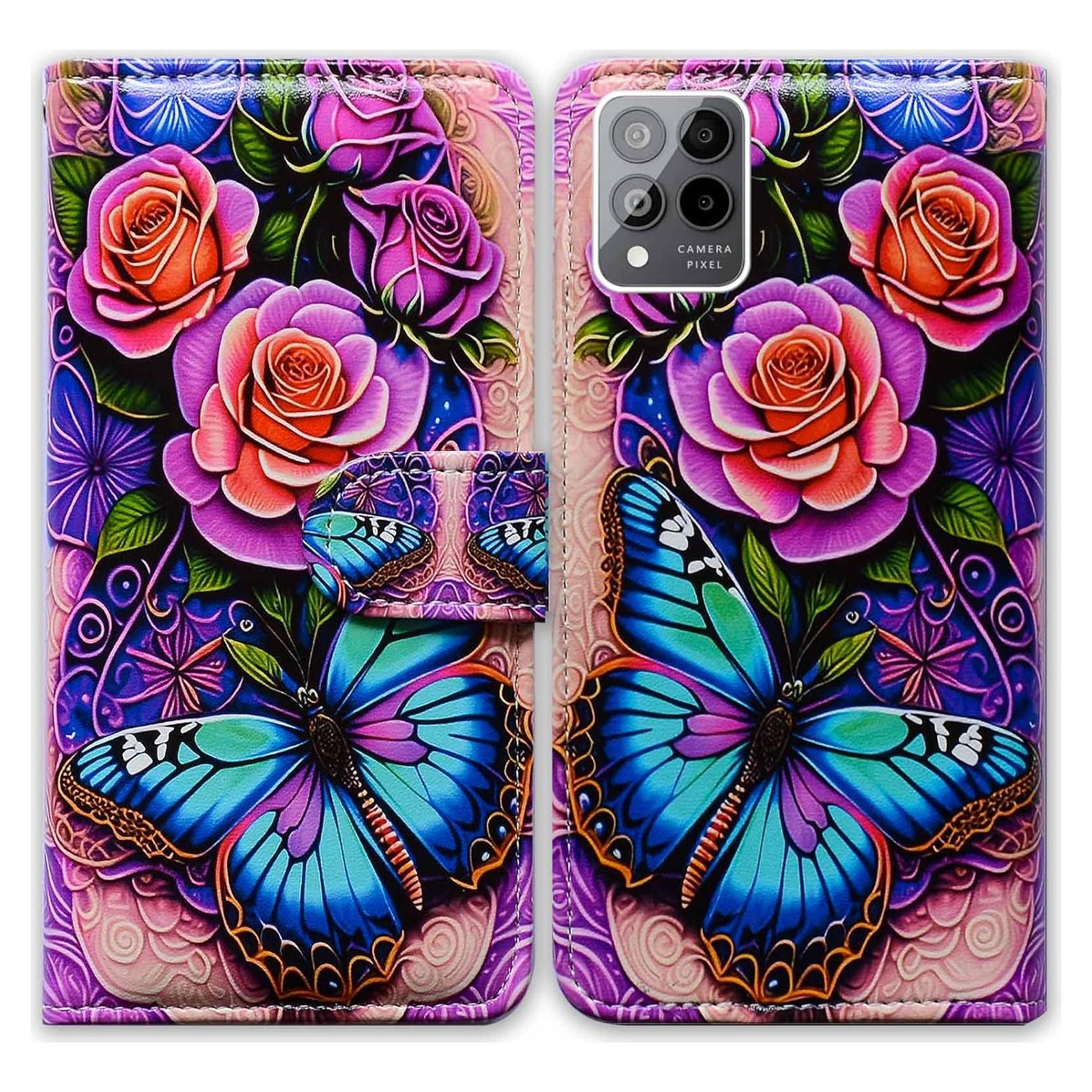 Funda Plegable Bcov para REVVL 6X Pro 5G - Flores Rosa Azul