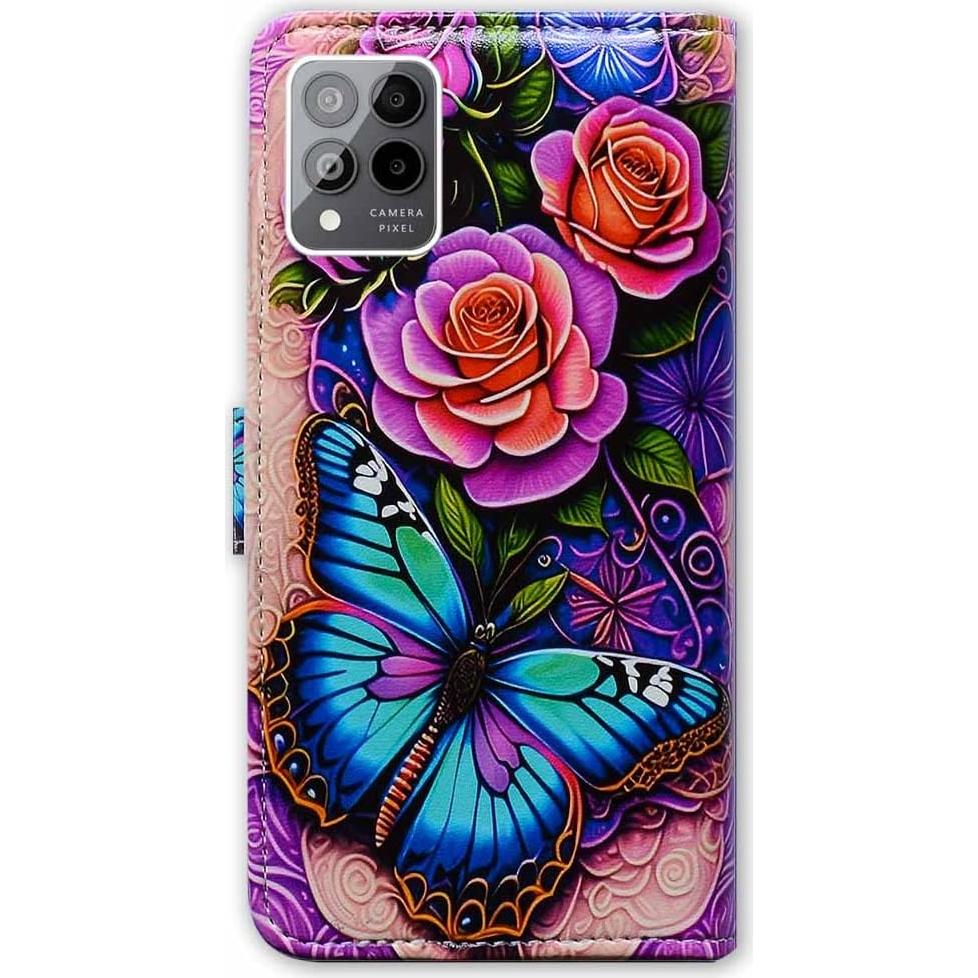Funda Plegable Bcov para REVVL 6X Pro 5G - Flores Rosa Azul