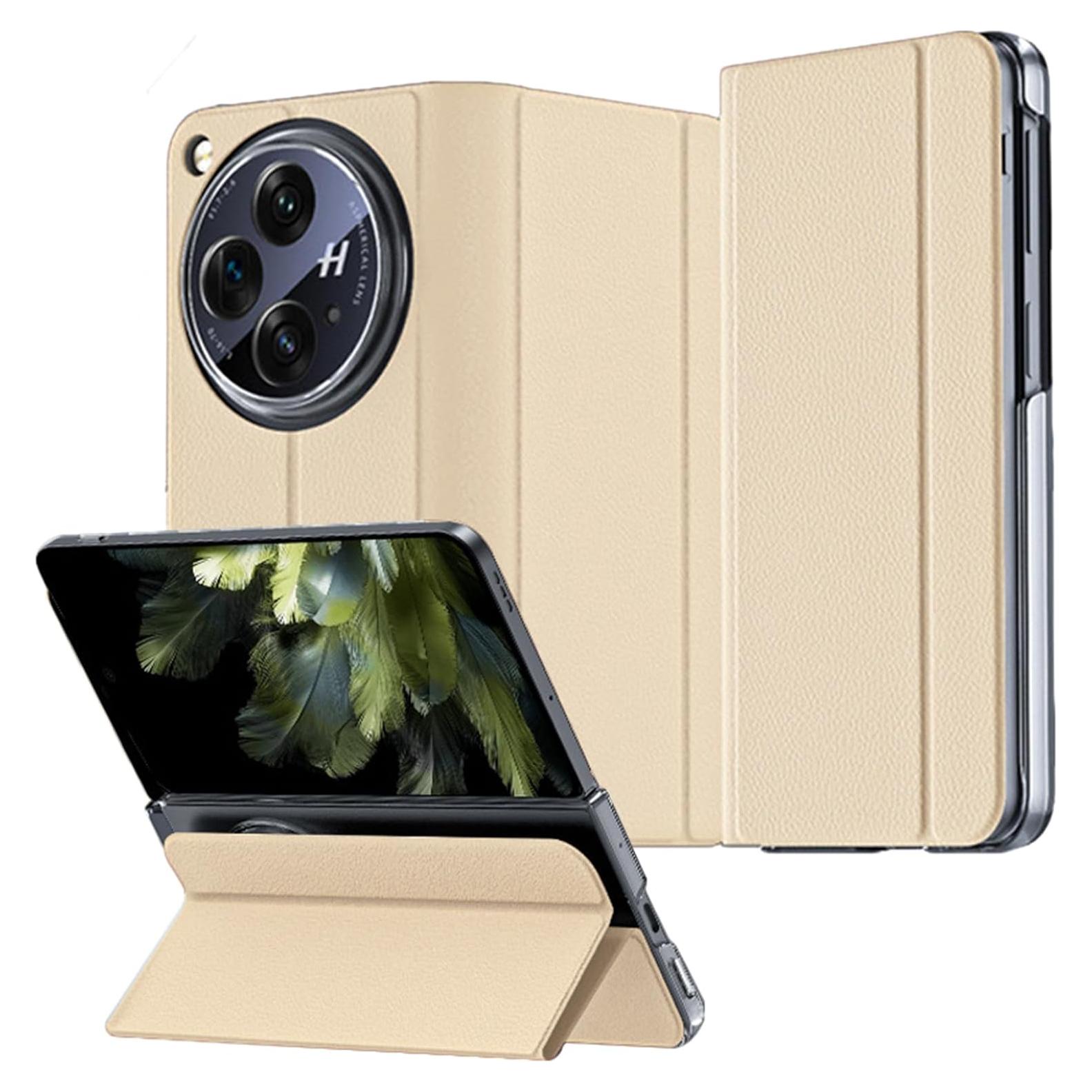 Funda de Cuero PU para OnePlus Open YQODSZ Dorado con Cierre Magnético