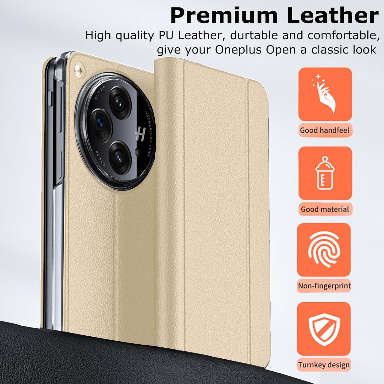 Funda de Cuero PU para OnePlus Open YQODSZ Dorado con Cierre Magnético