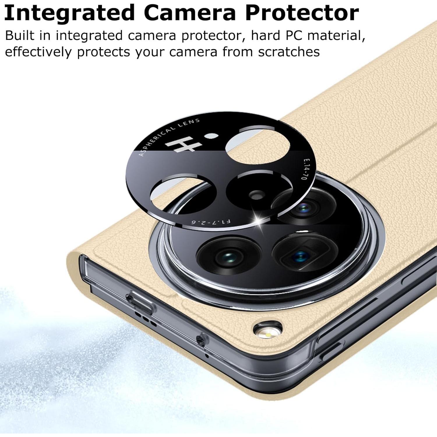 Funda de Cuero PU para OnePlus Open YQODSZ Dorado con Cierre Magnético