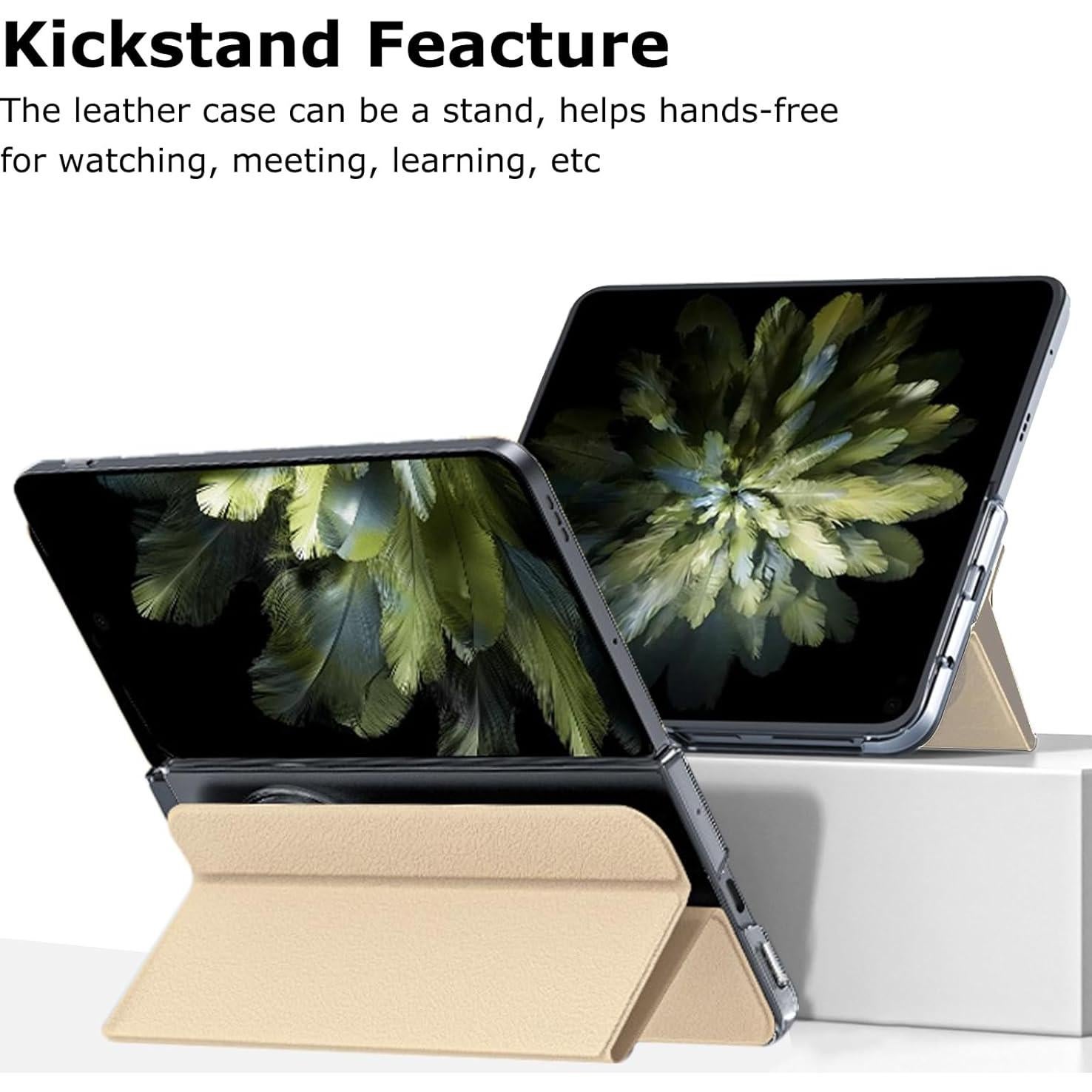 Funda de Cuero PU para OnePlus Open YQODSZ Dorado con Cierre Magnético