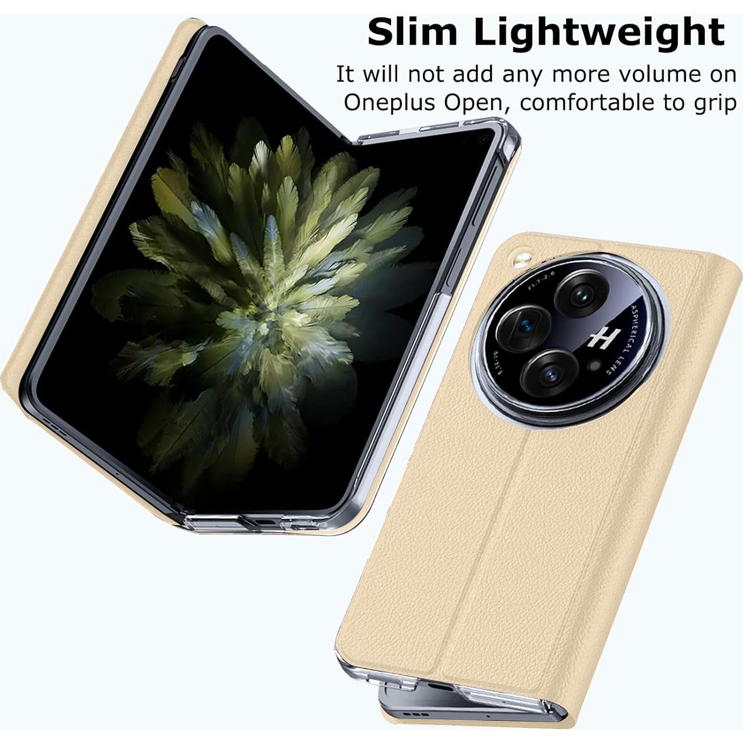 Funda de Cuero PU para OnePlus Open YQODSZ Dorado con Cierre Magnético