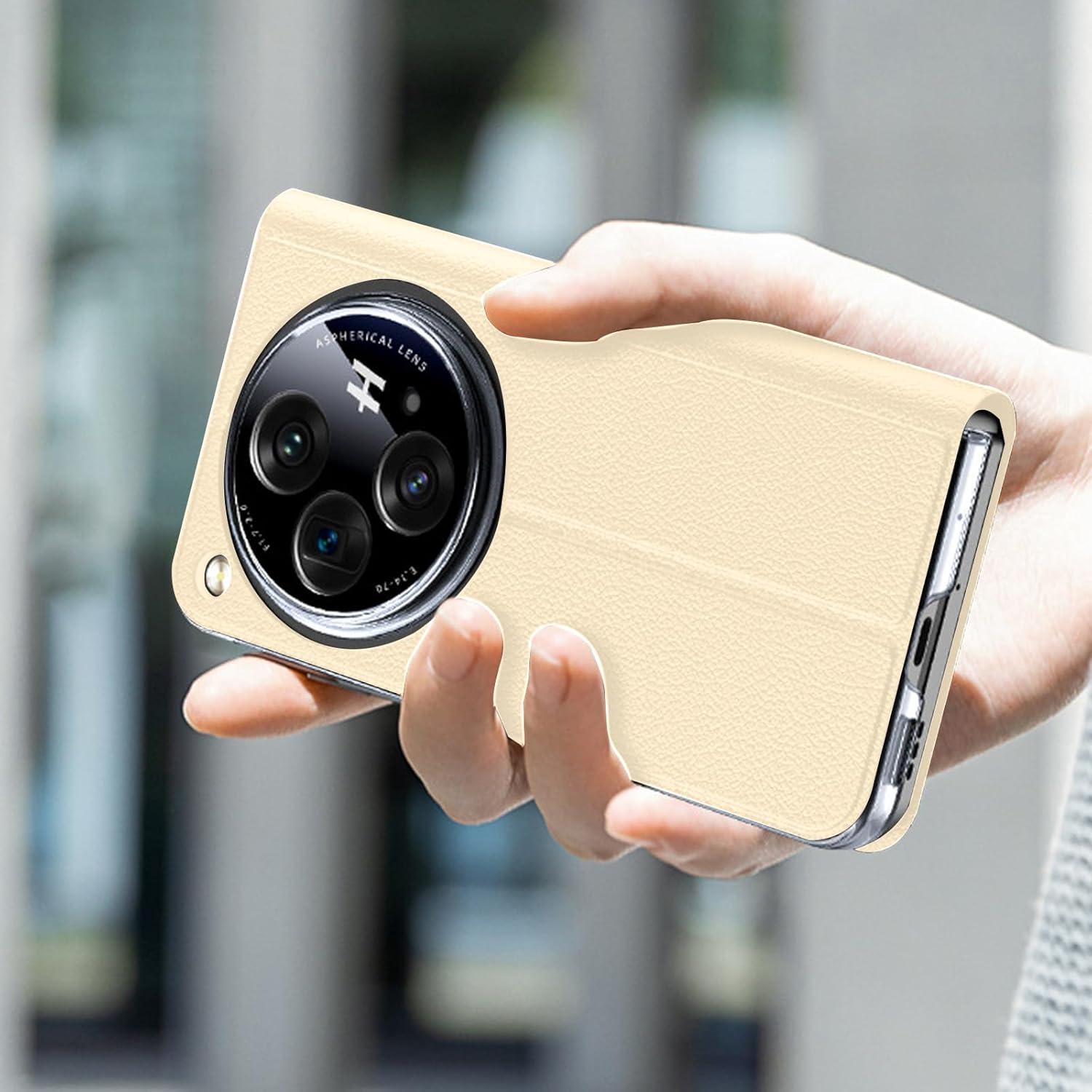 Funda de Cuero PU para OnePlus Open YQODSZ Dorado con Cierre Magnético