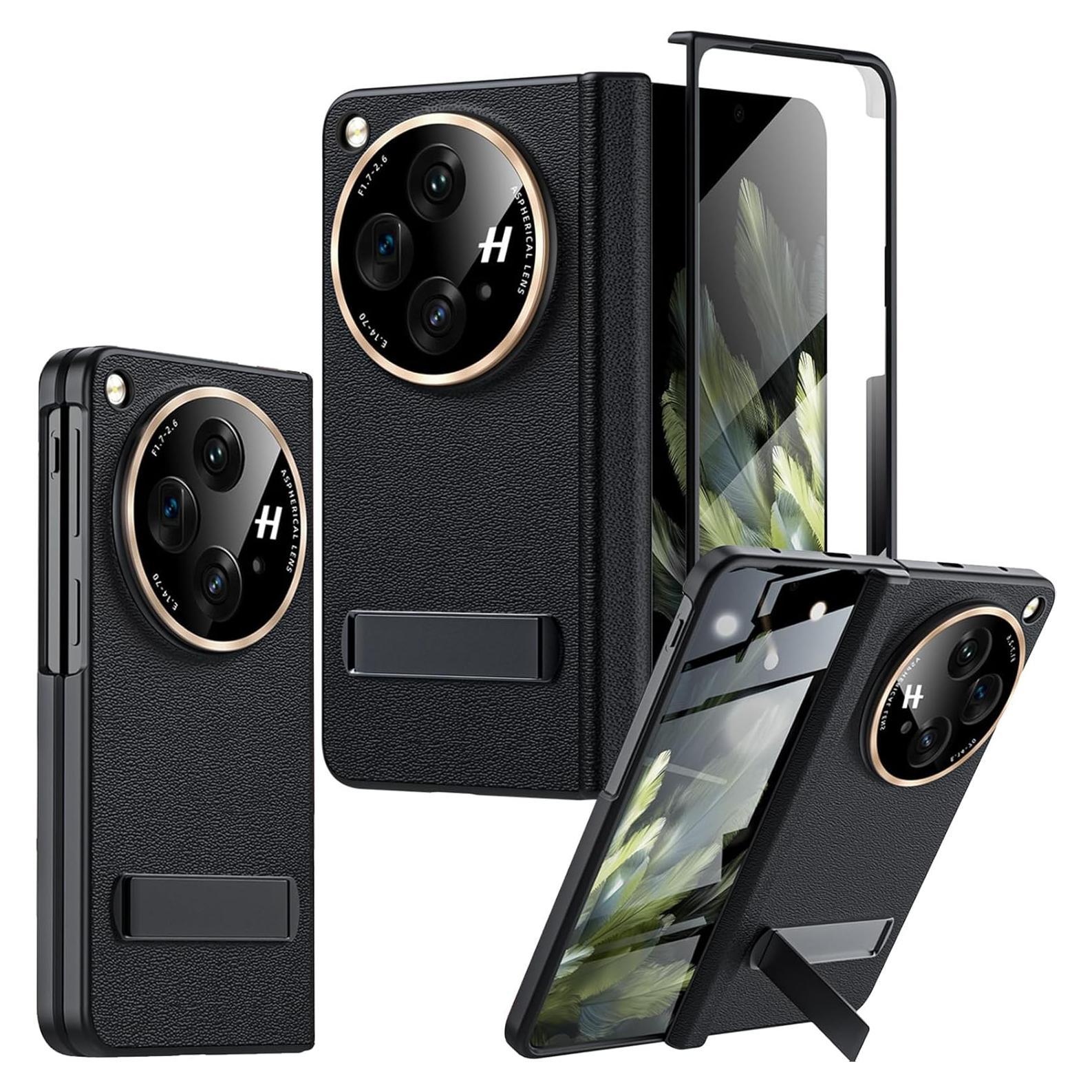 Funda de Cuero para OnePlus Open YQODSZ con Soporte Negro