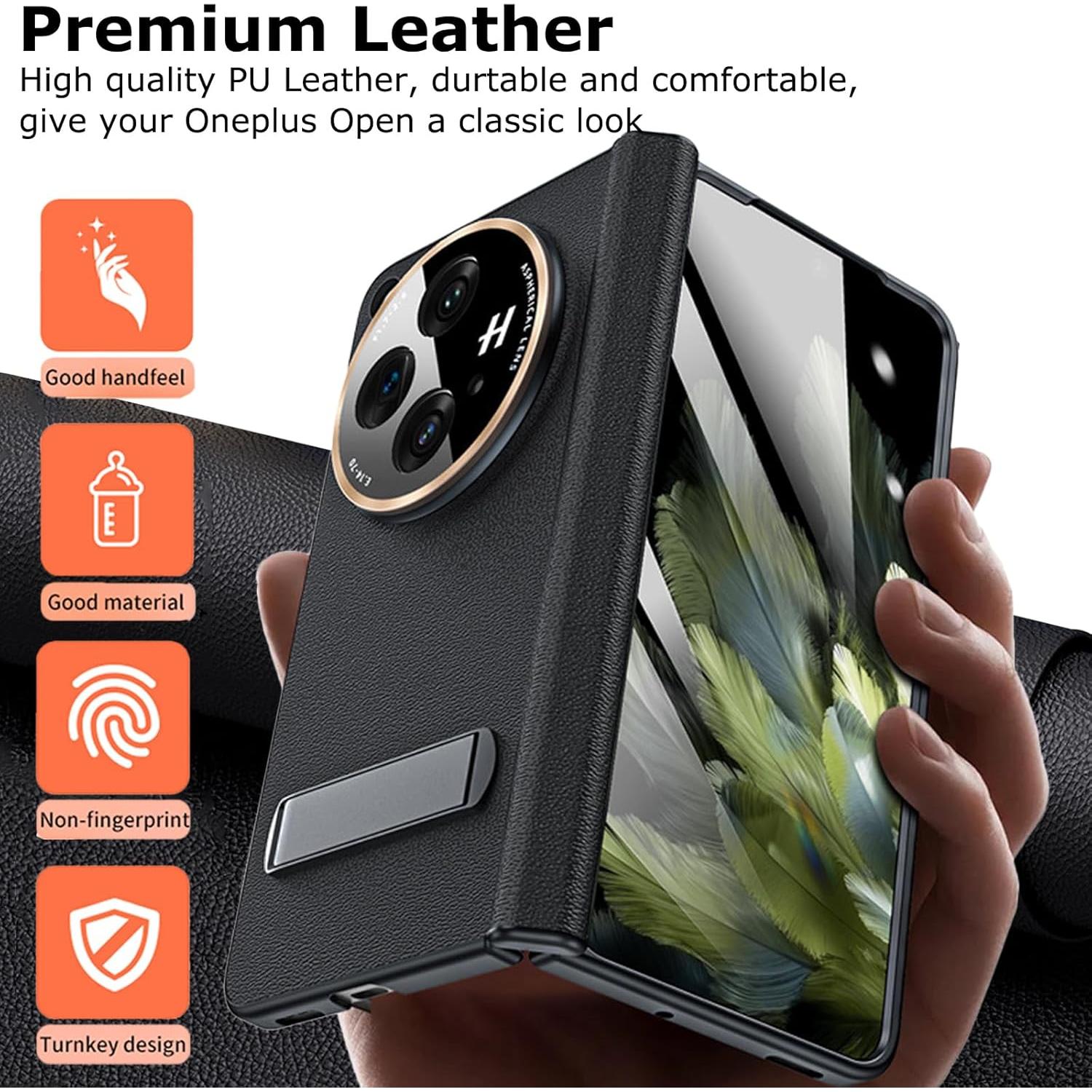 Funda de Cuero para OnePlus Open YQODSZ con Soporte Negro