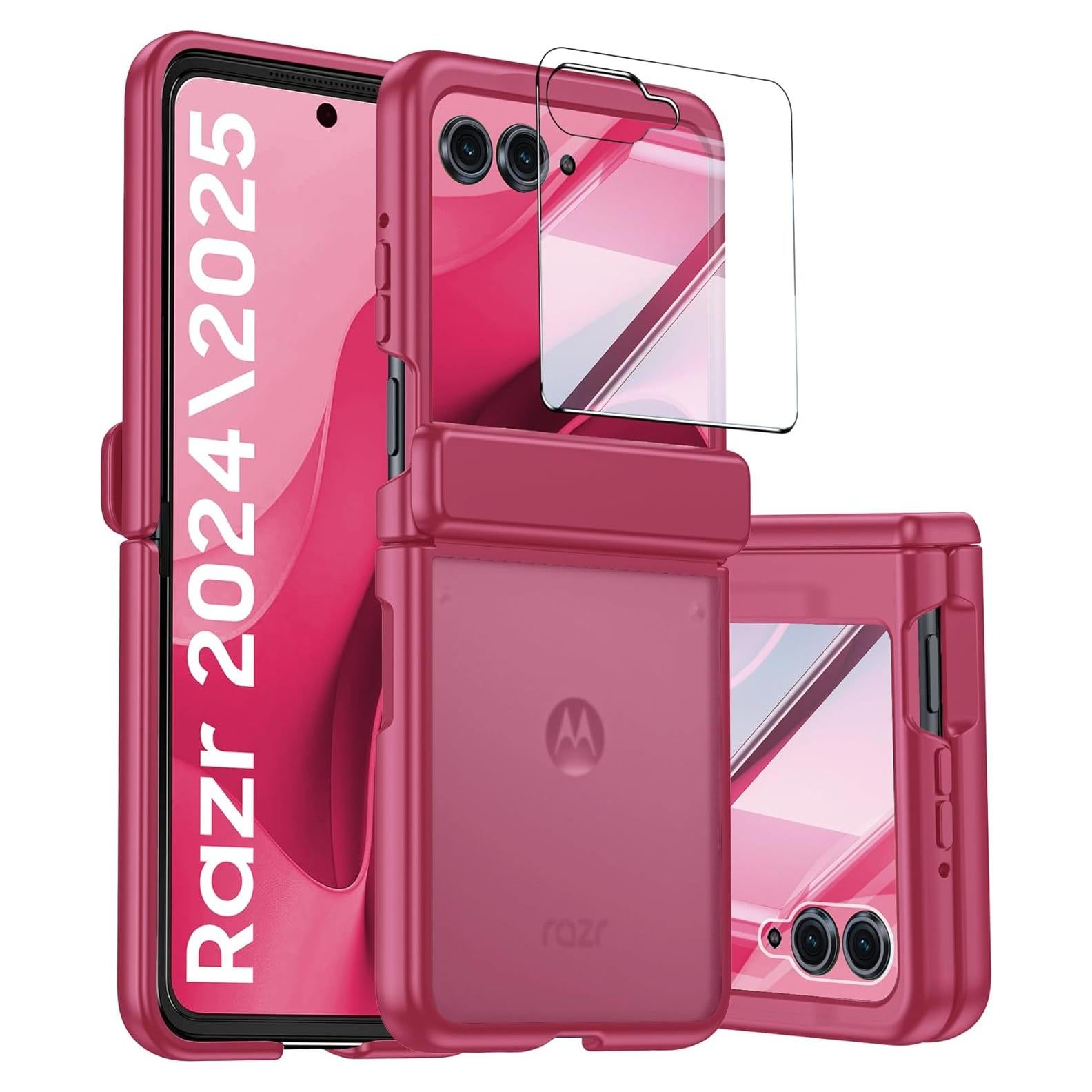 Carcasa Motorola Razr 2025/2024 con Protector de Pantalla - Rojo Rosa