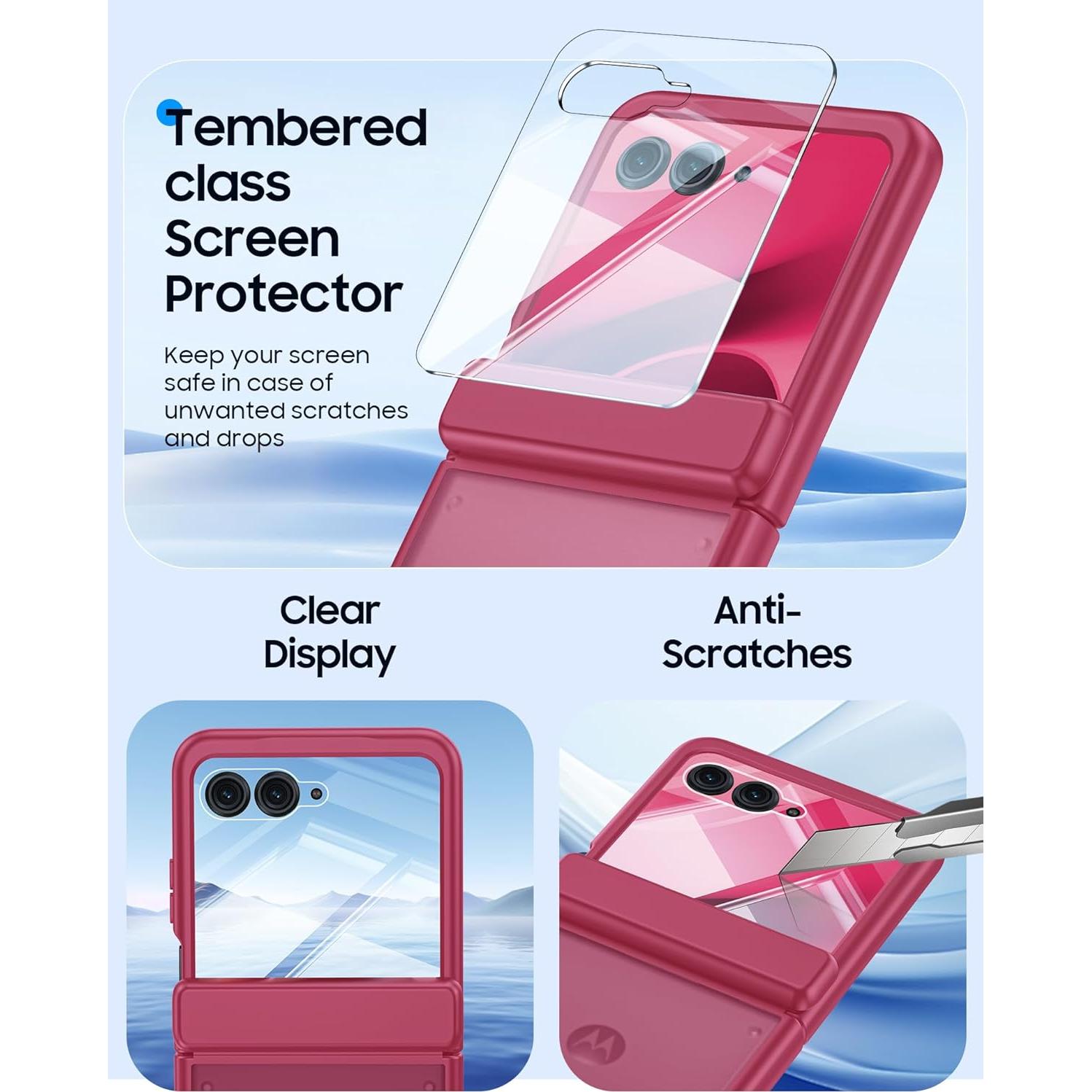 Carcasa Motorola Razr 2025/2024 con Protector de Pantalla - Rojo Rosa