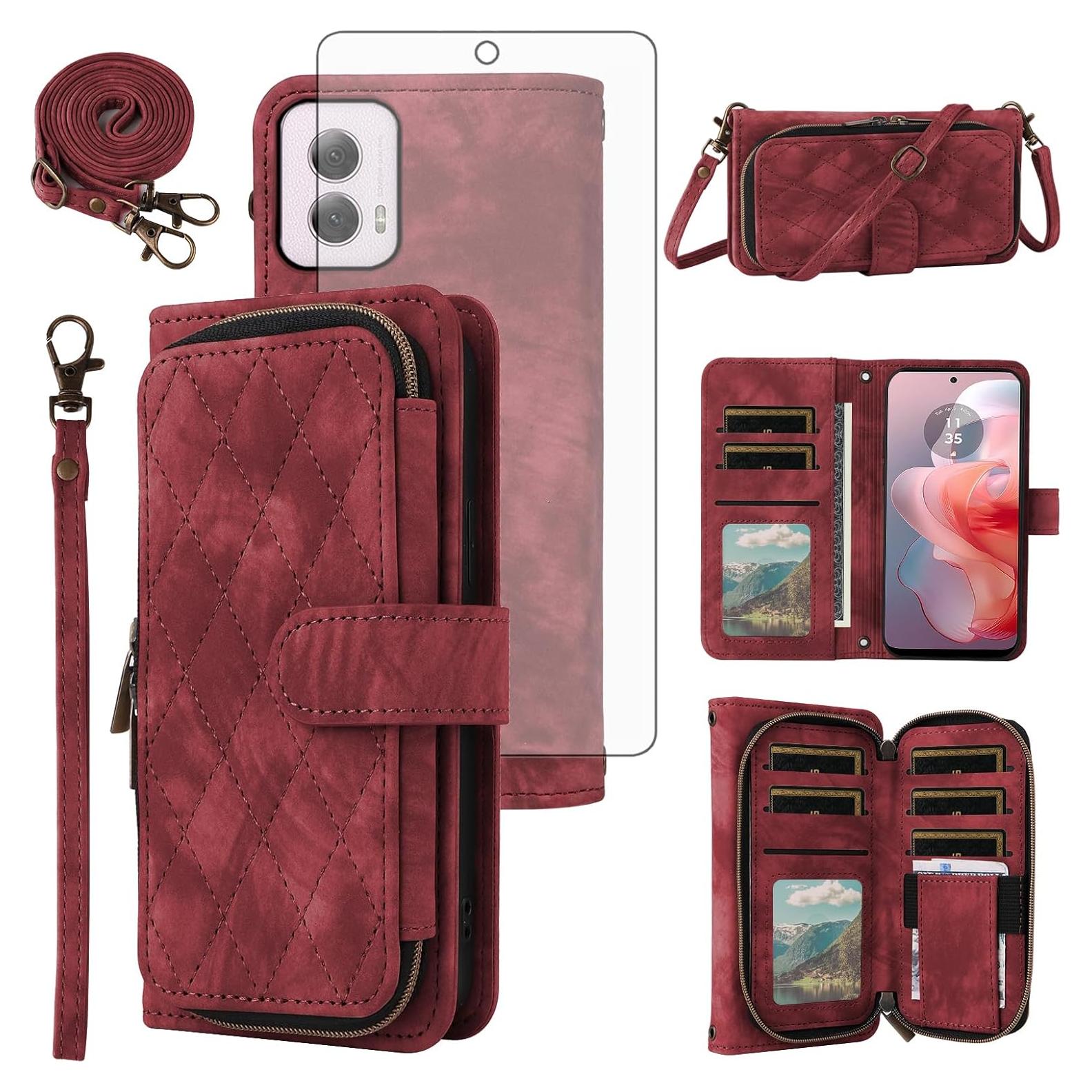 Funda de billetera Asuwish para Motorola Moto G Power 5G 2024 Rojo