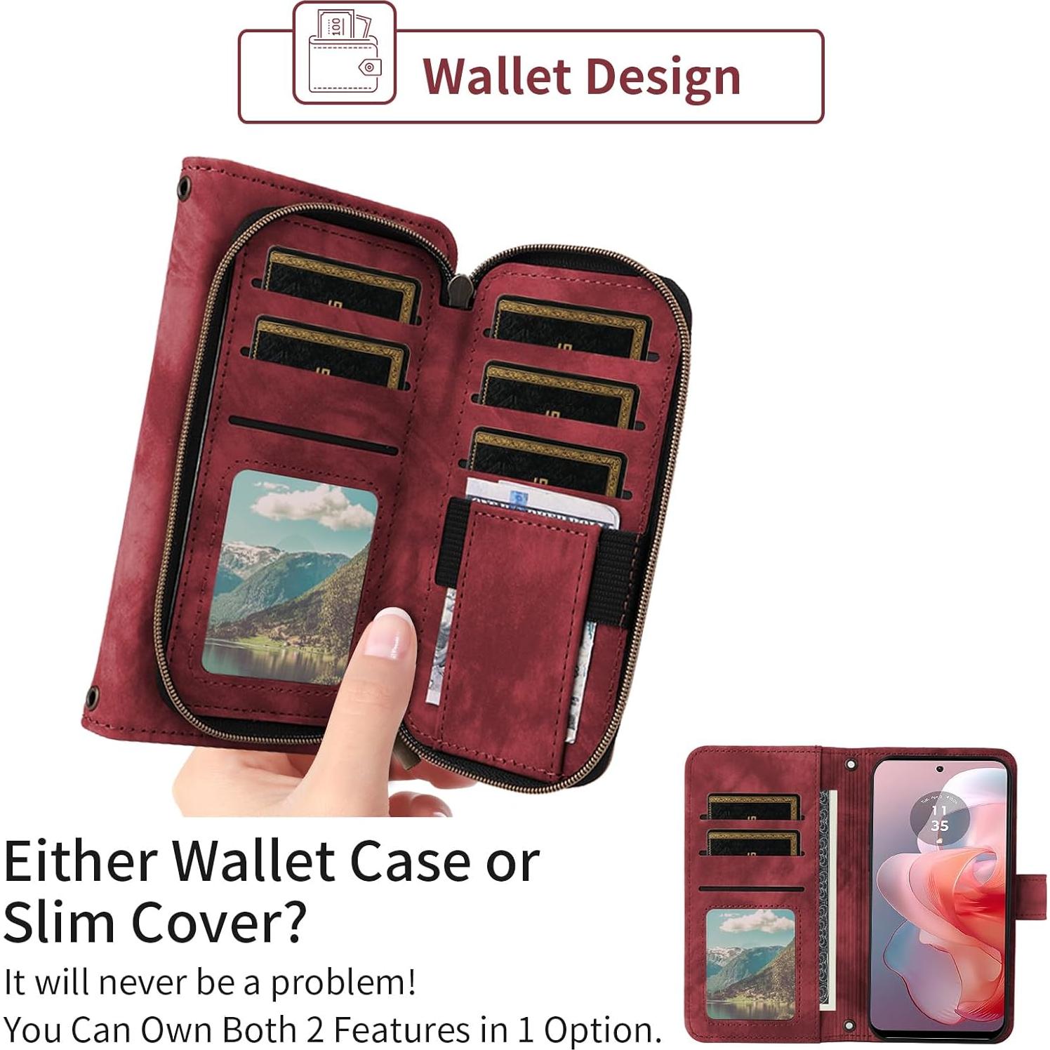 Funda de billetera Asuwish para Motorola Moto G Power 5G 2024 Rojo