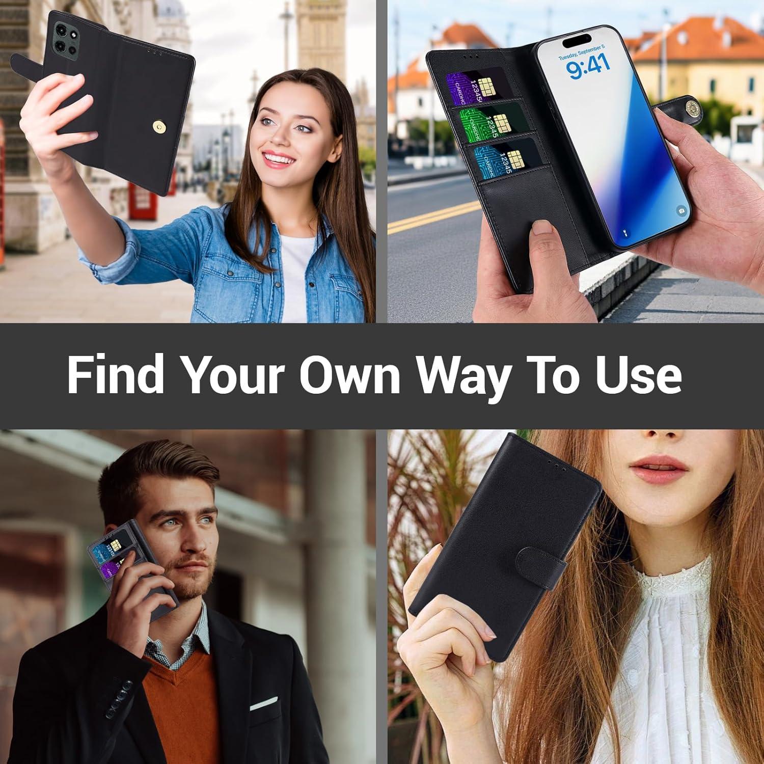 Funda Cartera Lacass para Motorola Moto G 5G 2025 - Negro, Cuero PU con Bloqueo RFID