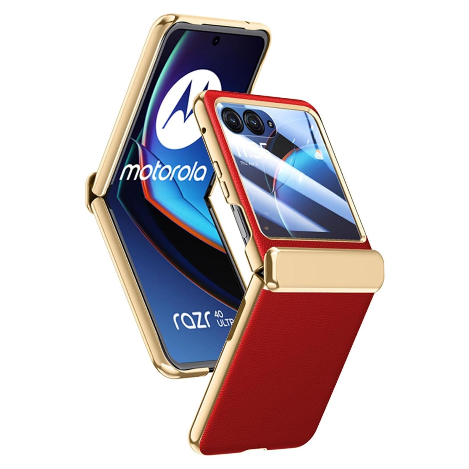 Funda de Cuero PU para Motorola Razr+ 2023 con Protector Rojo